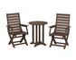POLYWOOD Captain Folding Chair 3-Piece Round Bistro Dining Set — Mahogany