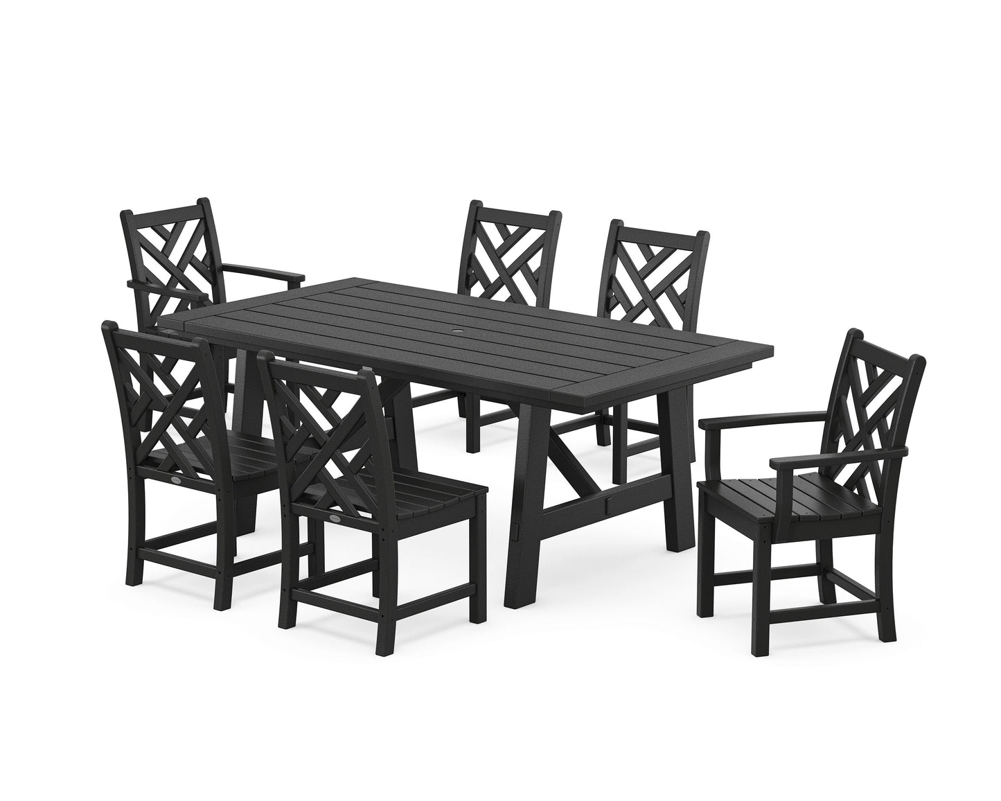 POLYWOOD Chippendale 7-Piece Rustic Farmhouse Dining Set — Black