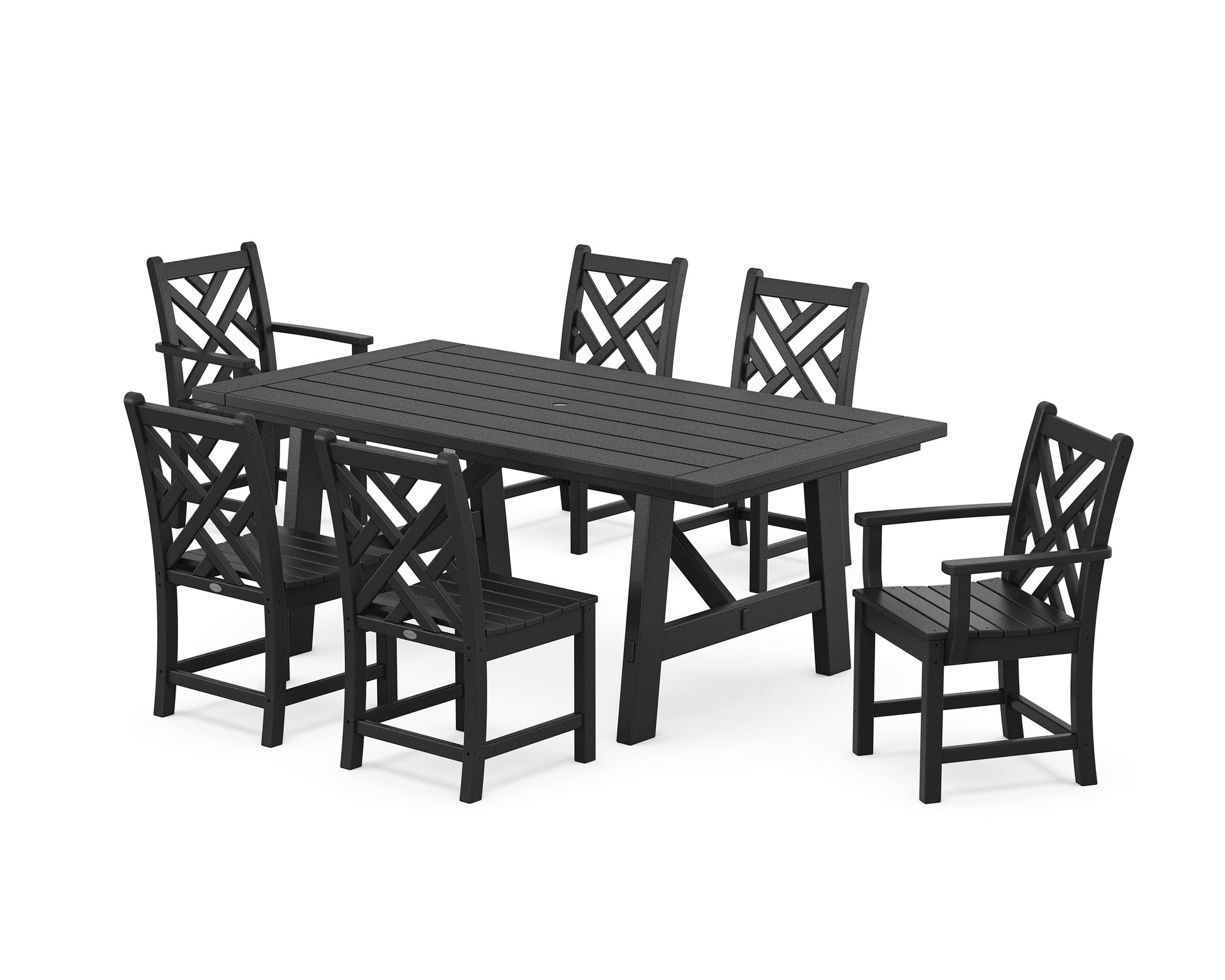 POLYWOOD Chippendale 7-Piece Rustic Farmhouse Dining Set — Black