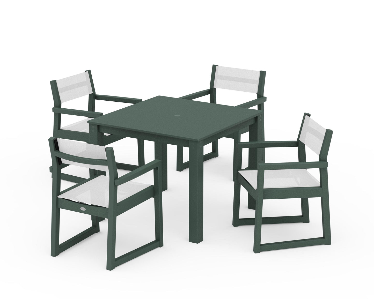 POLYWOOD EDGE Sling Arm Chair 5-Piece Parsons Dining Set — Green / White Sling