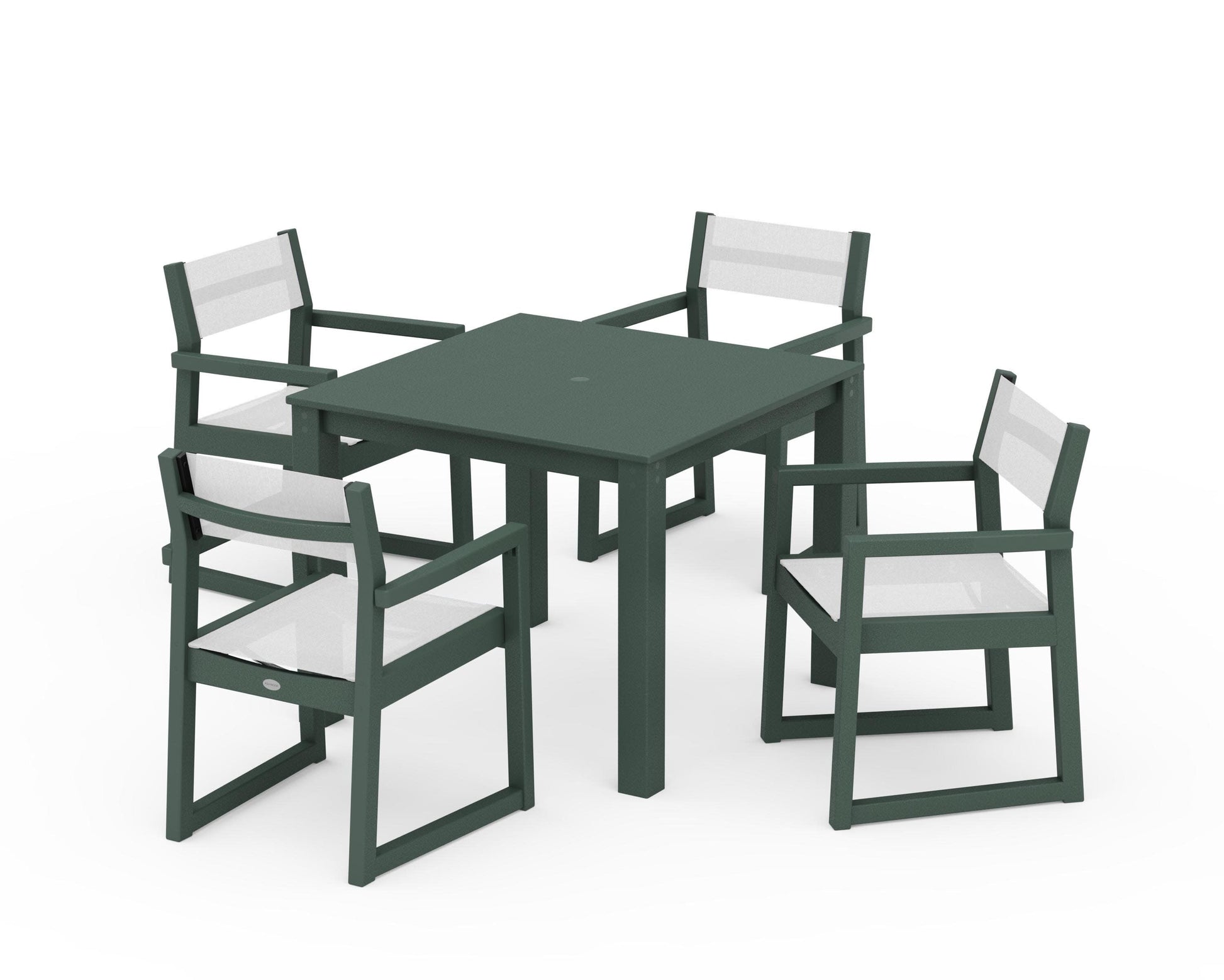 POLYWOOD EDGE Sling Arm Chair 5-Piece Parsons Dining Set — Green / White Sling