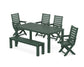 POLYWOOD Captain Folding Chair 6-Piece Parsons Dining Set with Bench — Green