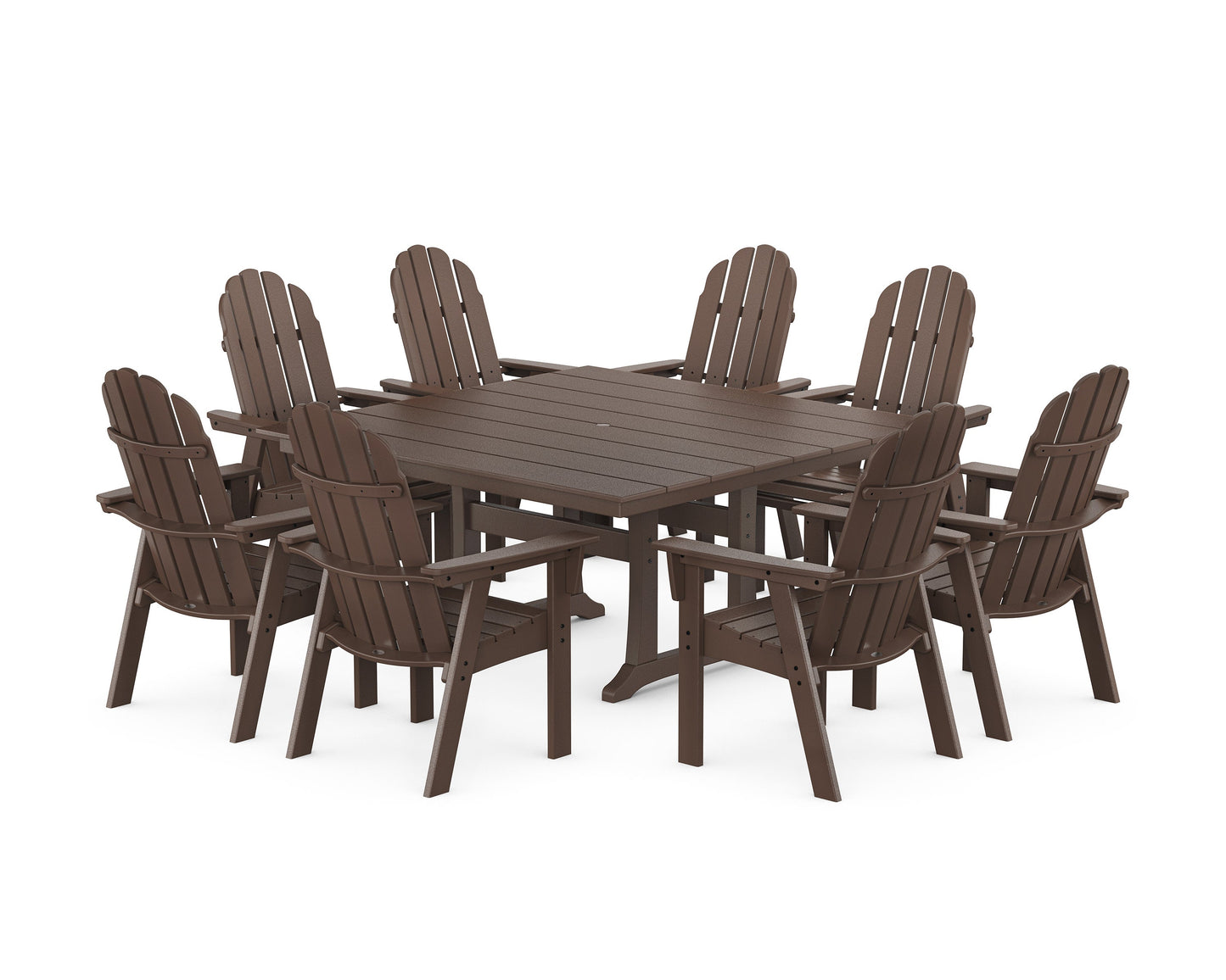 POLYWOOD Vineyard Curveback Adirondack 9-Piece Square Farmhouse Dining Set with Trestle Legs — Mahogany