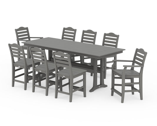 POLYWOOD Savannah 9-Piece Farmhouse Counter Set with Trestle Legs — Slate Grey