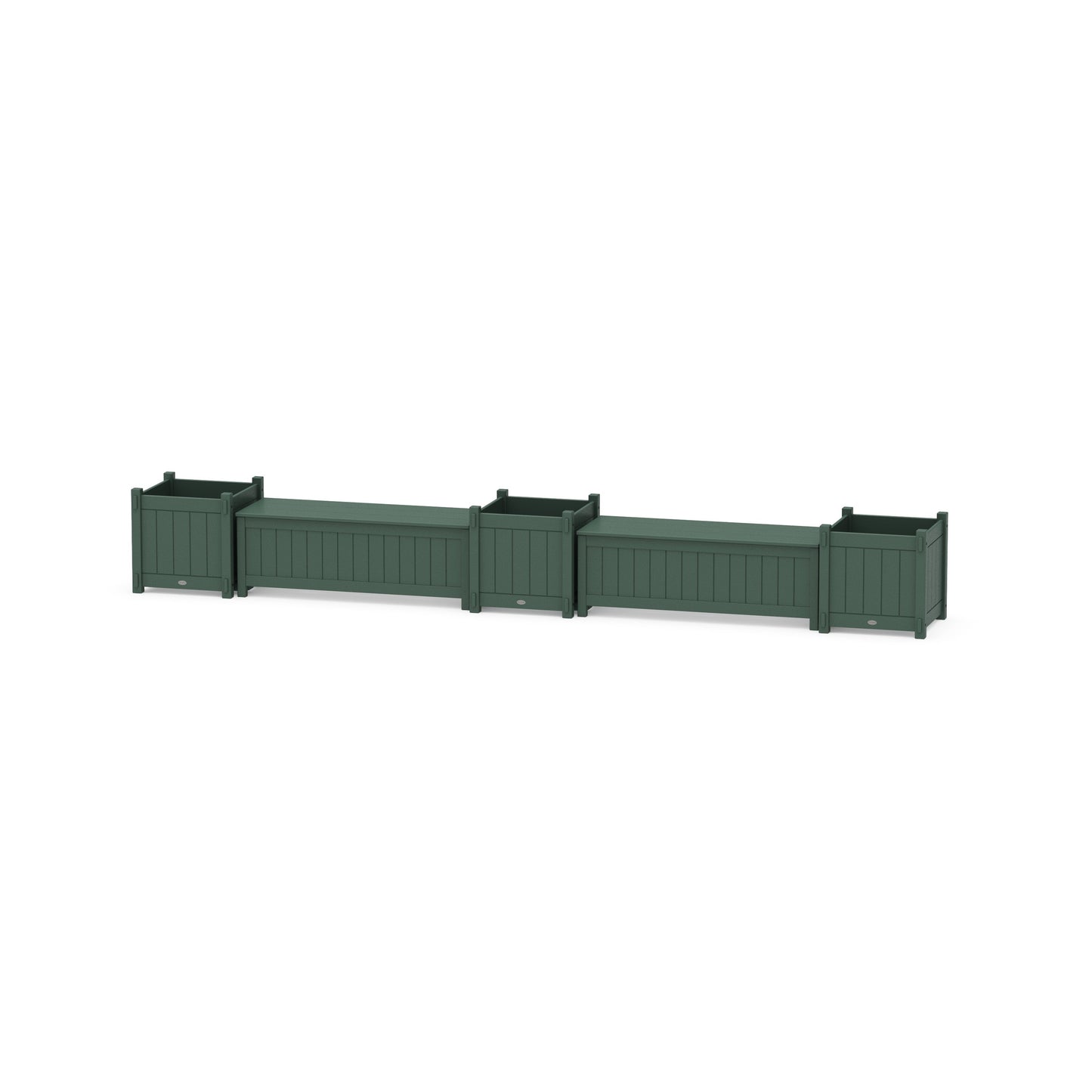 POLYWOOD 48" Vineyard Straight Double Planter Storage Bench Set- Large — Green