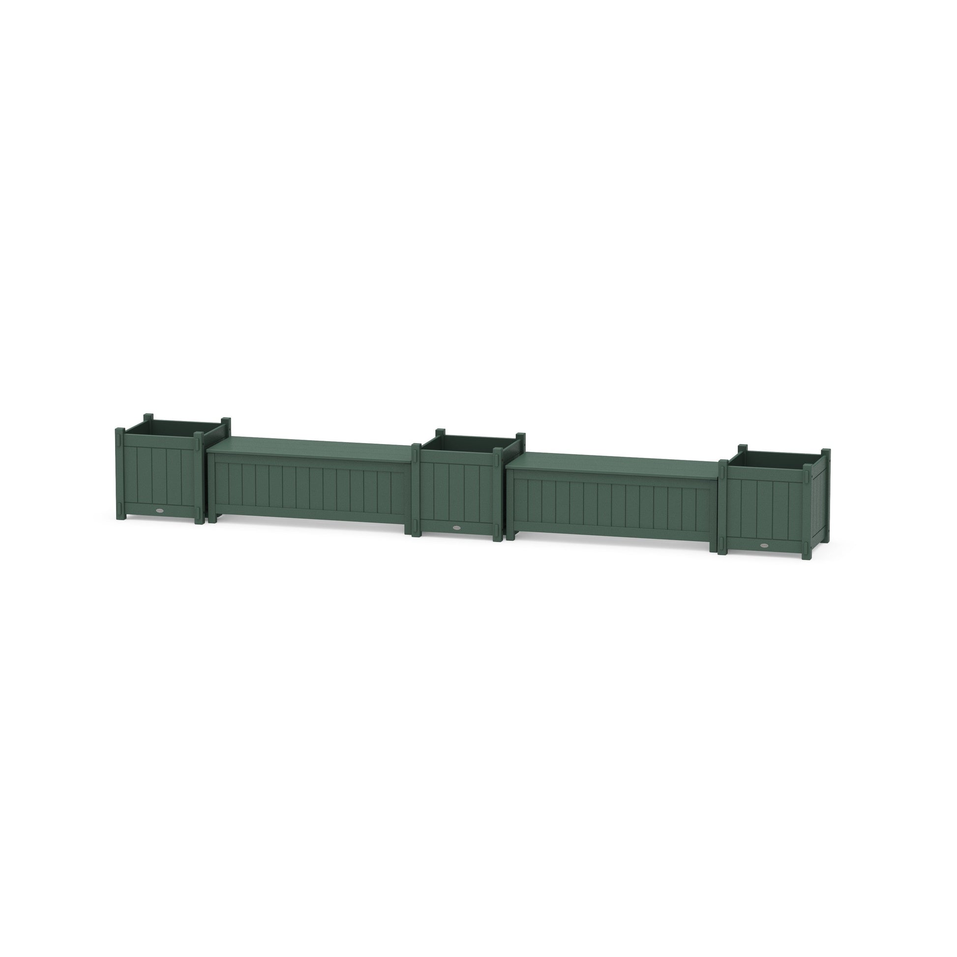 POLYWOOD 48" Vineyard Straight Double Planter Storage Bench Set- Large — Green