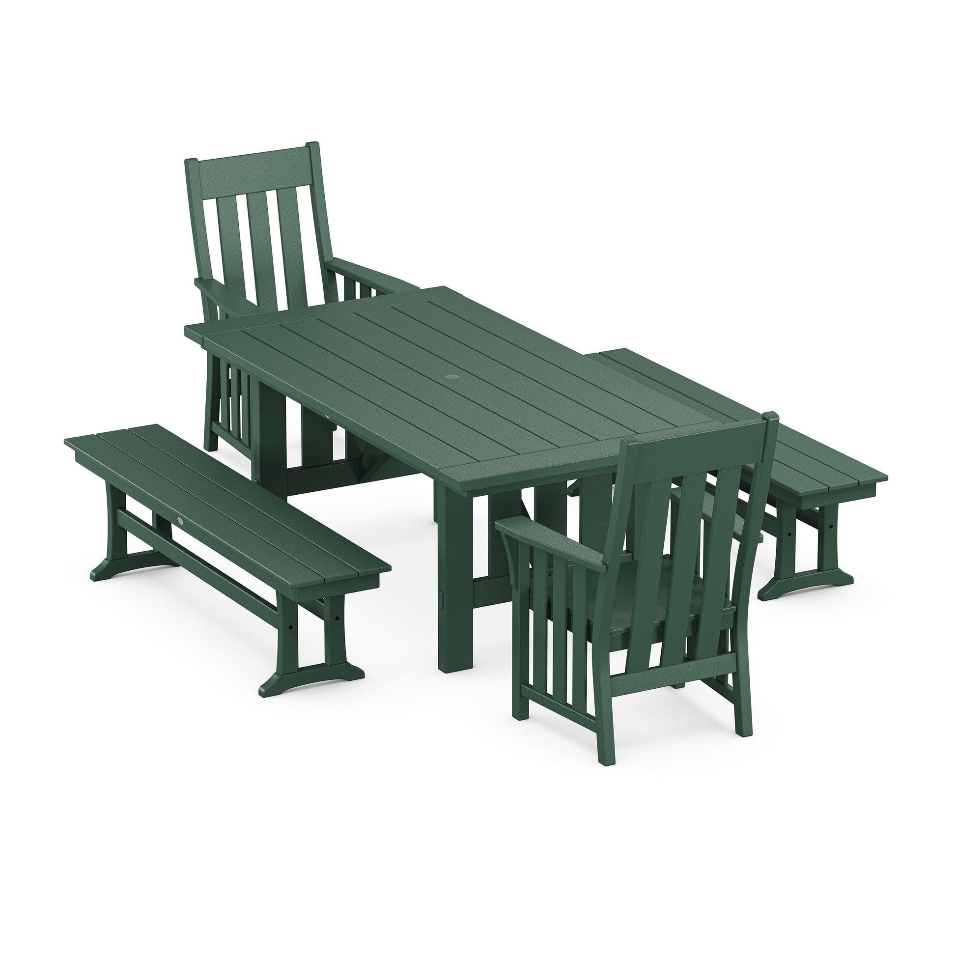 POLYWOOD Acadia 5-Piece Dining Set with Benches — Green