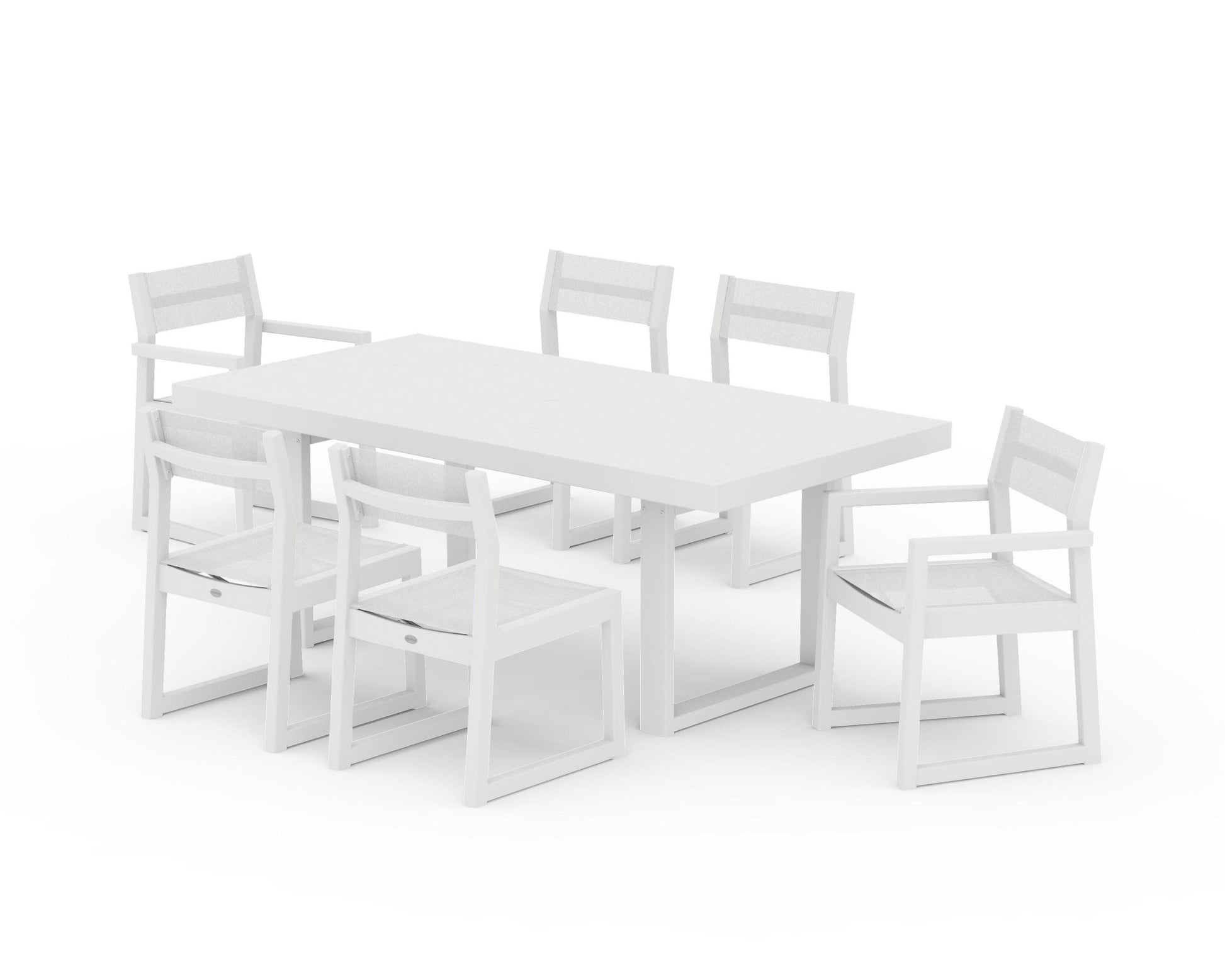 POLYWOOD EDGE Sling 7-Piece Dining Set — White / White Sling