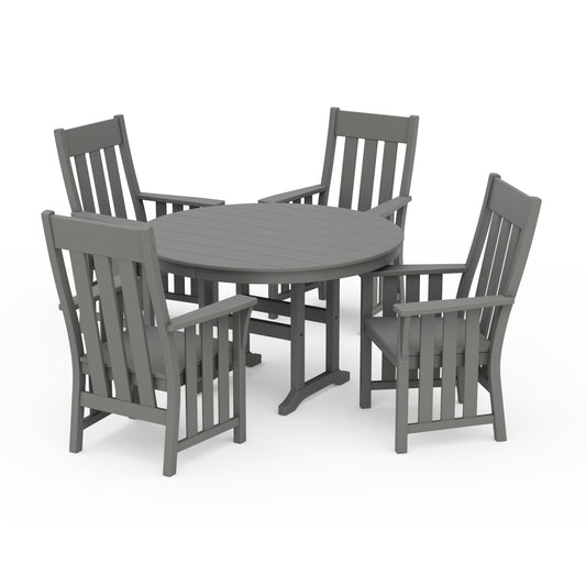 POLYWOOD Acadia 5-Piece Round Farmhouse Dining Set — Slate Grey