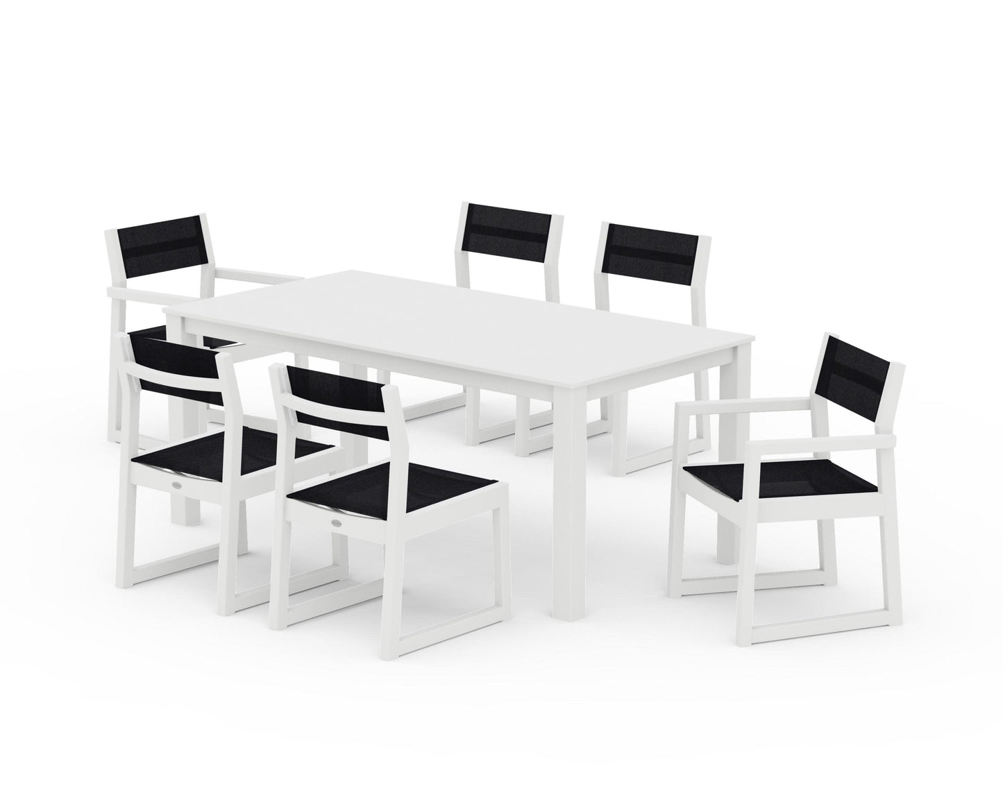 POLYWOOD EDGE Sling 7-Piece Parsons Dining Set — White / Black Sling