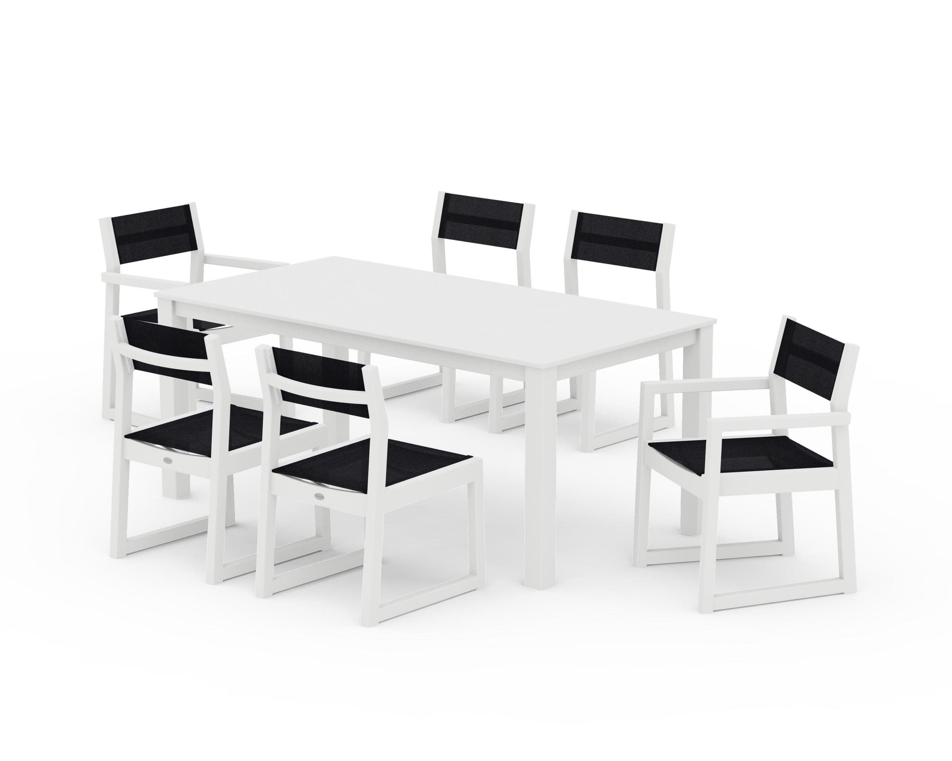 POLYWOOD EDGE Sling 7-Piece Parsons Dining Set — White / Black Sling