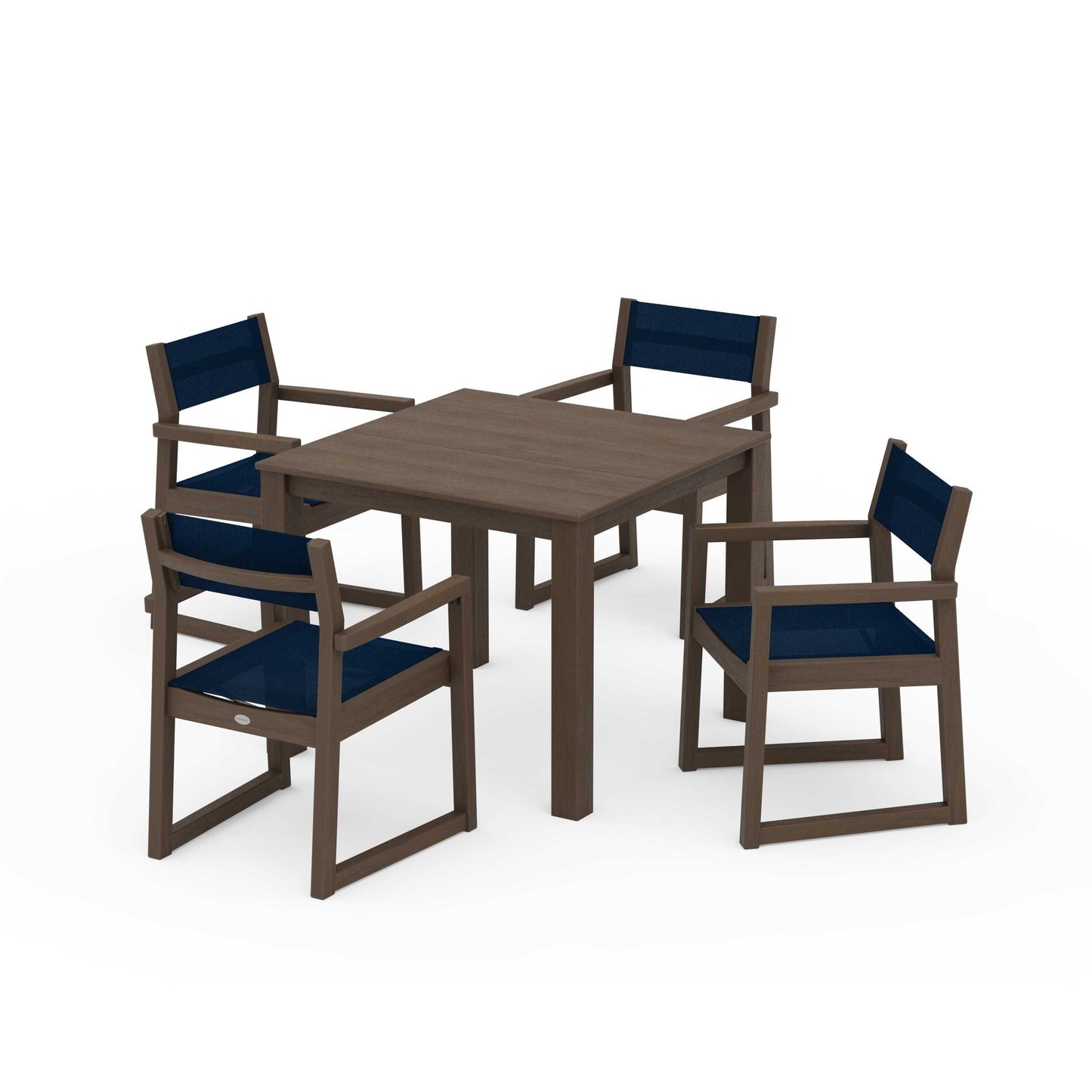 POLYWOOD EDGE Sling Arm Chair 5-Piece Parsons Dining Set — Kona / Navy Blue Sling