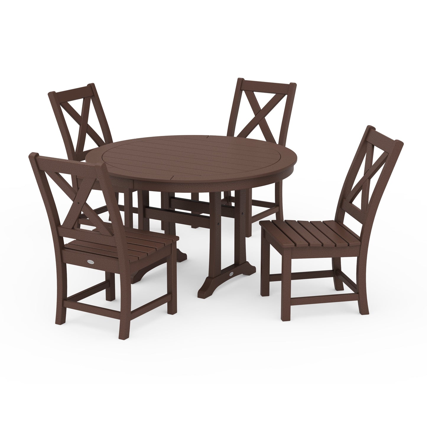 POLYWOOD Braxton Side Chair 5-Piece Round Dining Set With Trestle Legs — Mahogany