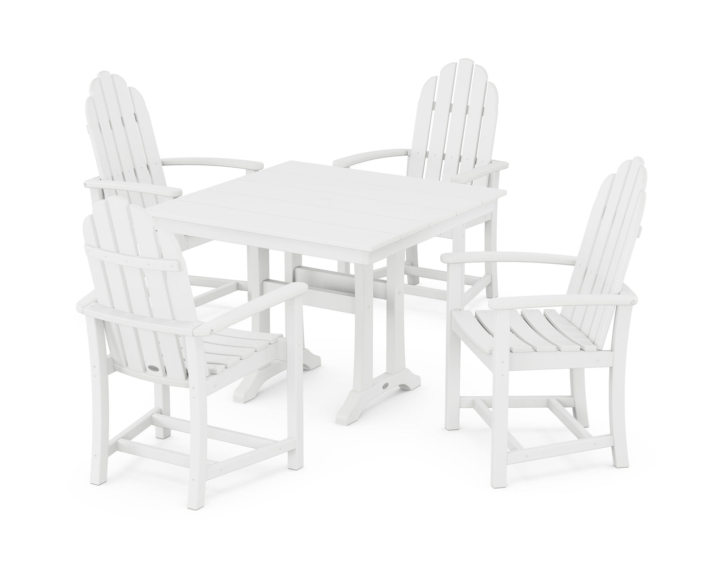 POLYWOOD Classic Adirondack 5-Piece Farmhouse Dining Set With Trestle Legs — White
