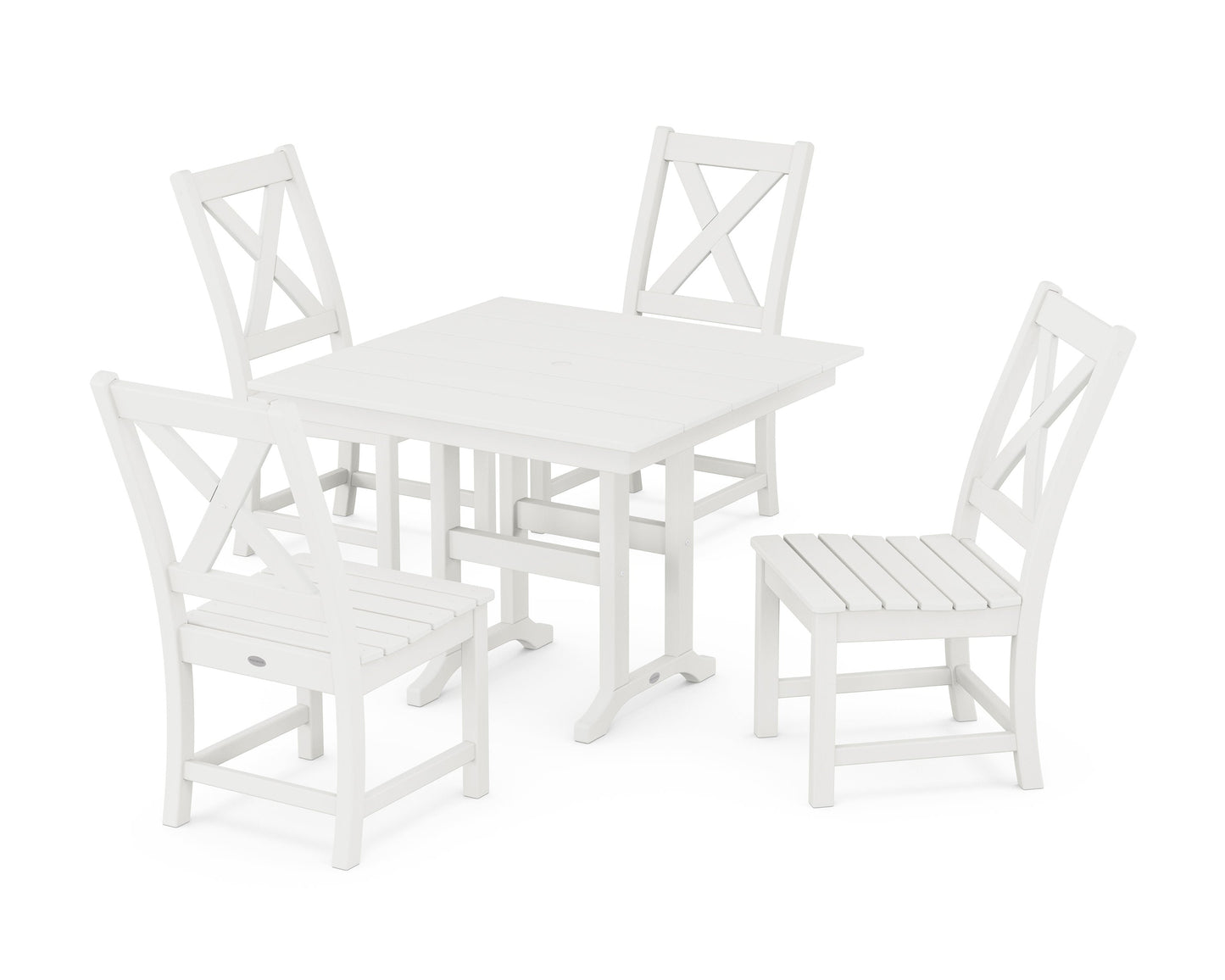 POLYWOOD Braxton Side Chair 5-Piece Farmhouse Dining Set — Vintage White