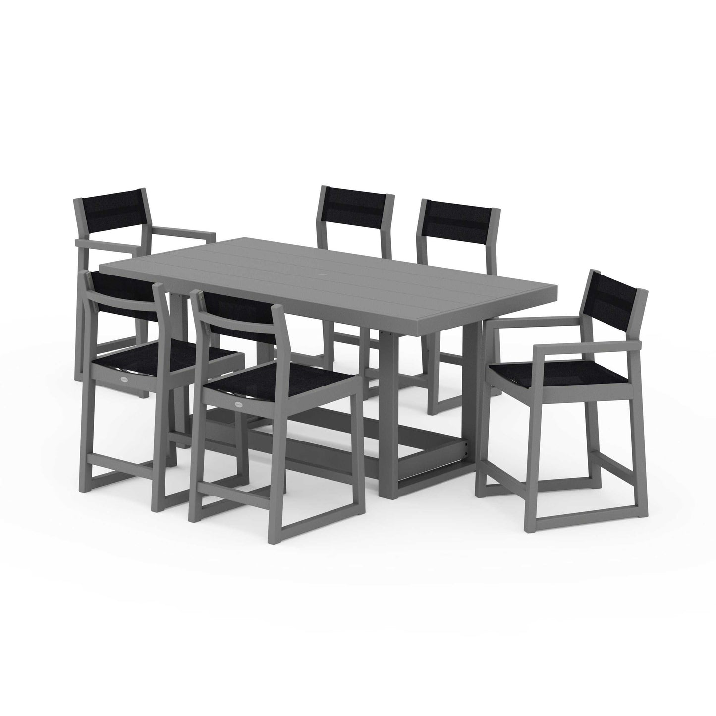 POLYWOOD EDGE Sling 7-Piece Counter Table Set — Slate Grey / Black Sling