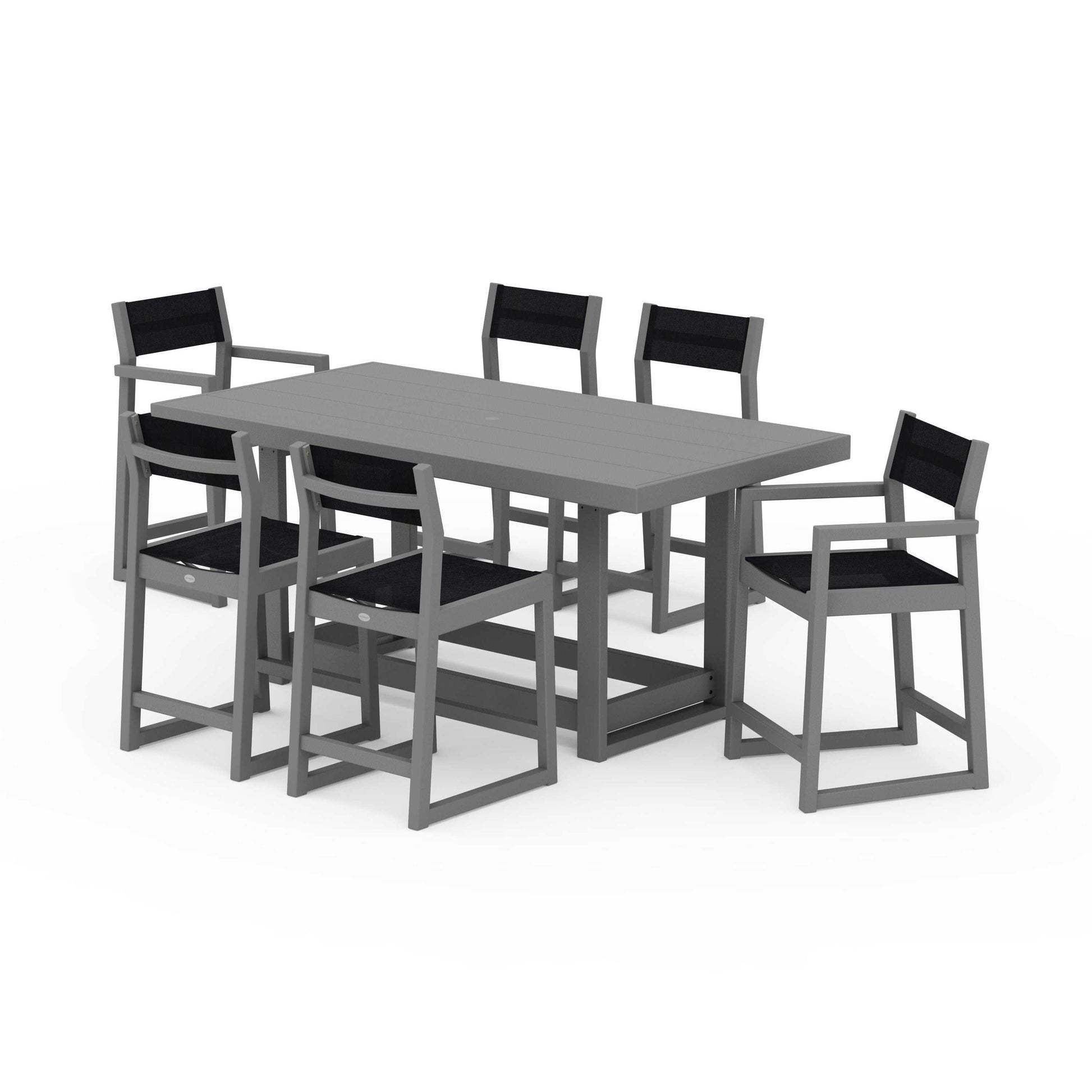 POLYWOOD EDGE Sling 7-Piece Counter Table Set — Slate Grey / Black Sling