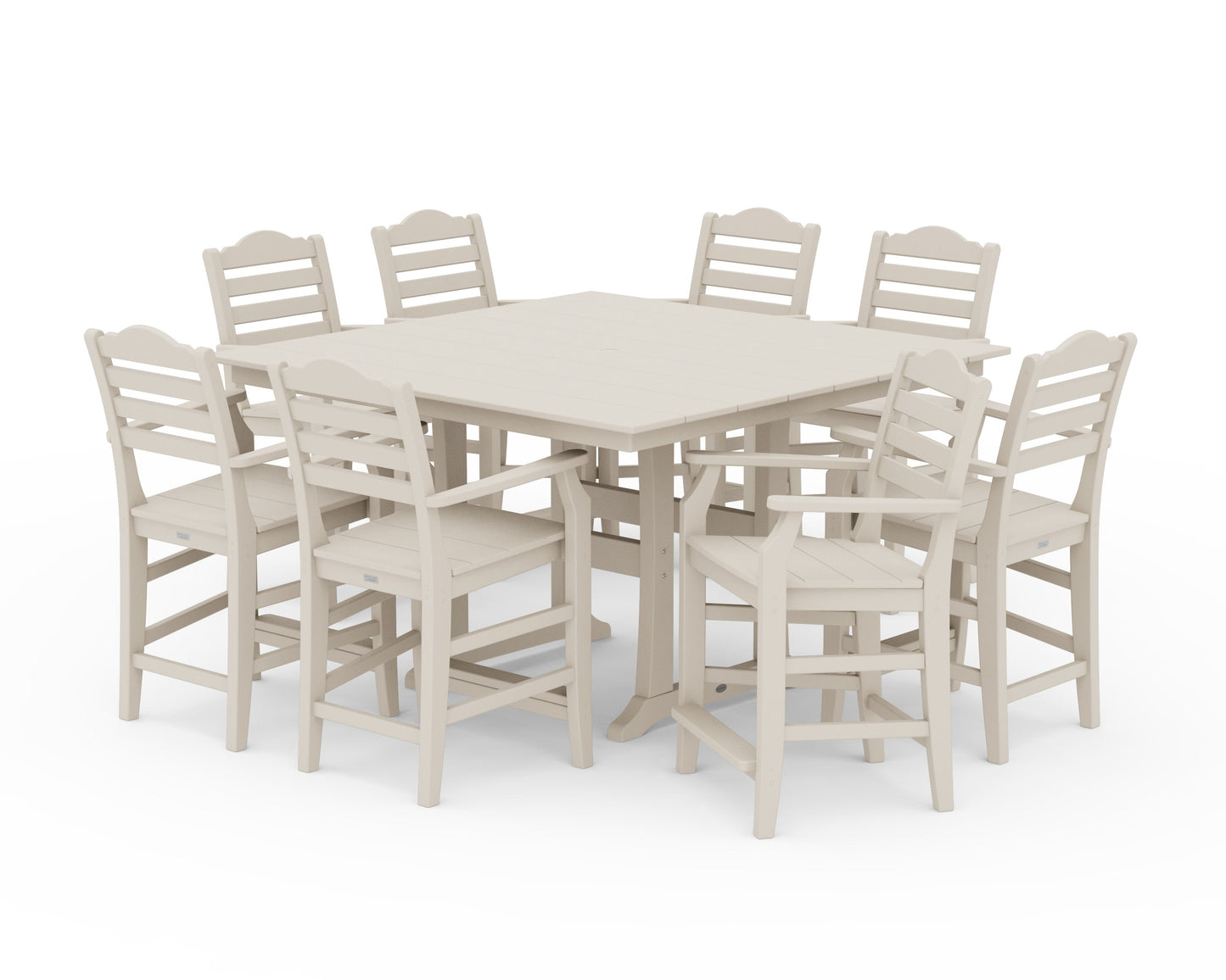 POLYWOOD Savannah 9-Piece Square Farmhouse Counter Set with Trestle Legs — Sand