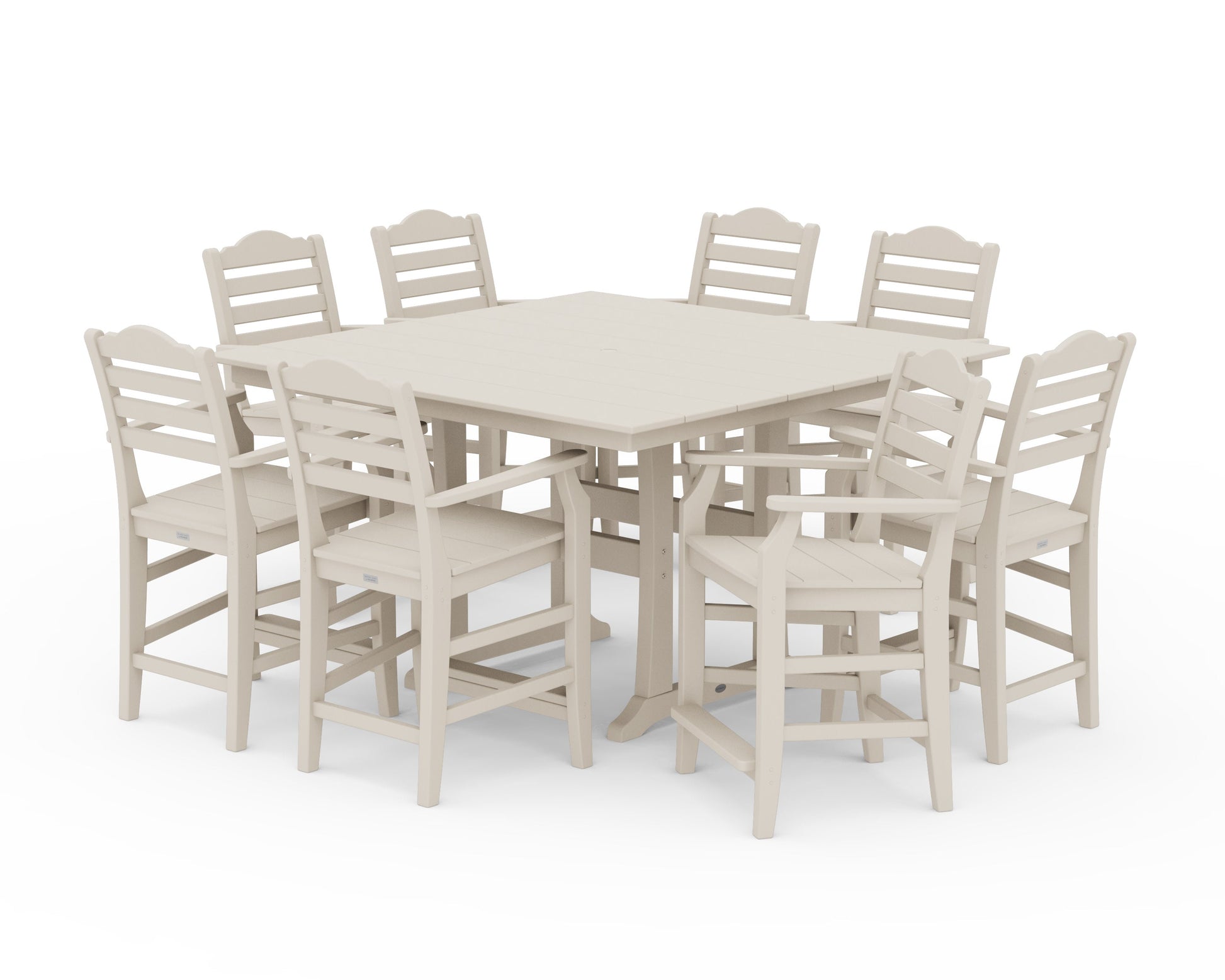 POLYWOOD Savannah 9-Piece Square Farmhouse Counter Set with Trestle Legs — Sand