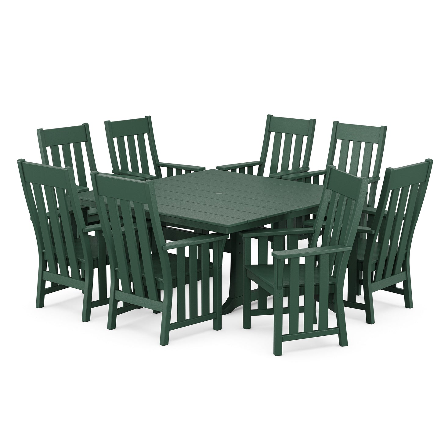 POLYWOOD Acadia 9-Piece Square Farmhouse Dining Set with Trestle Legs — Green