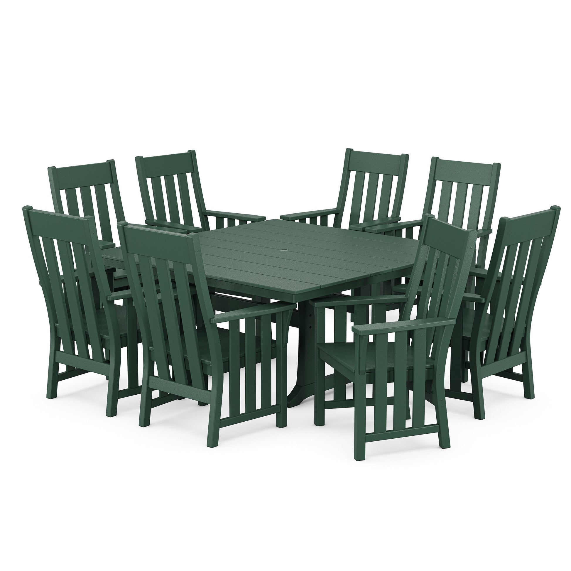 POLYWOOD Acadia 9-Piece Square Farmhouse Dining Set with Trestle Legs — Green