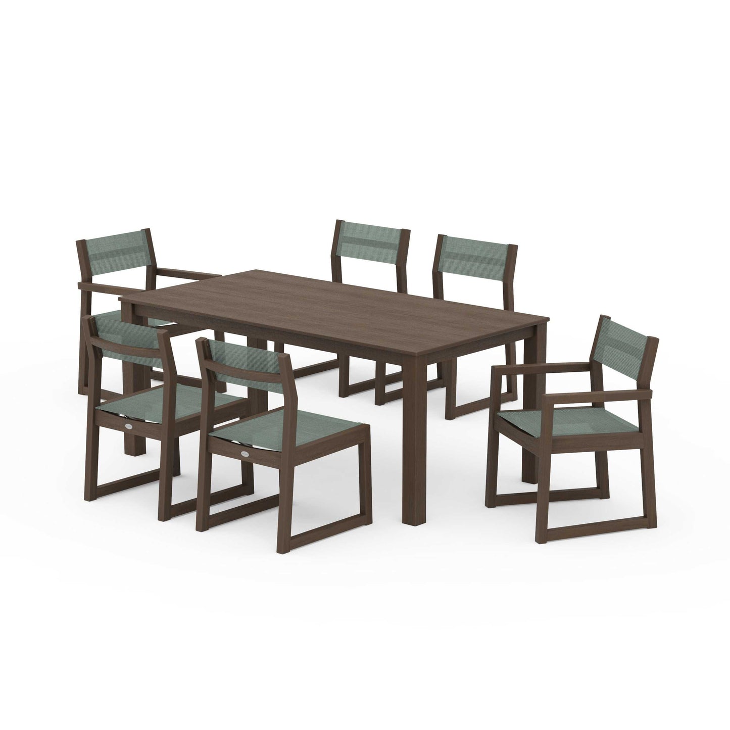 POLYWOOD EDGE Sling 7-Piece Parsons Dining Set — Kona / Dupioni Sea Mist Sling