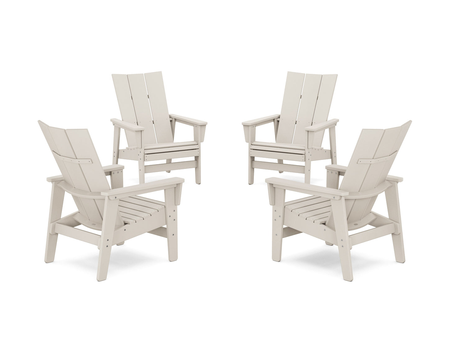 POLYWOOD 4-Piece Modern Grand Upright Adirondack Chair Conversation Set — Sand