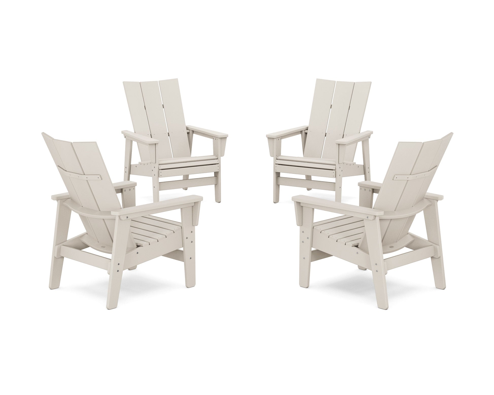 POLYWOOD 4-Piece Modern Grand Upright Adirondack Chair Conversation Set — Sand
