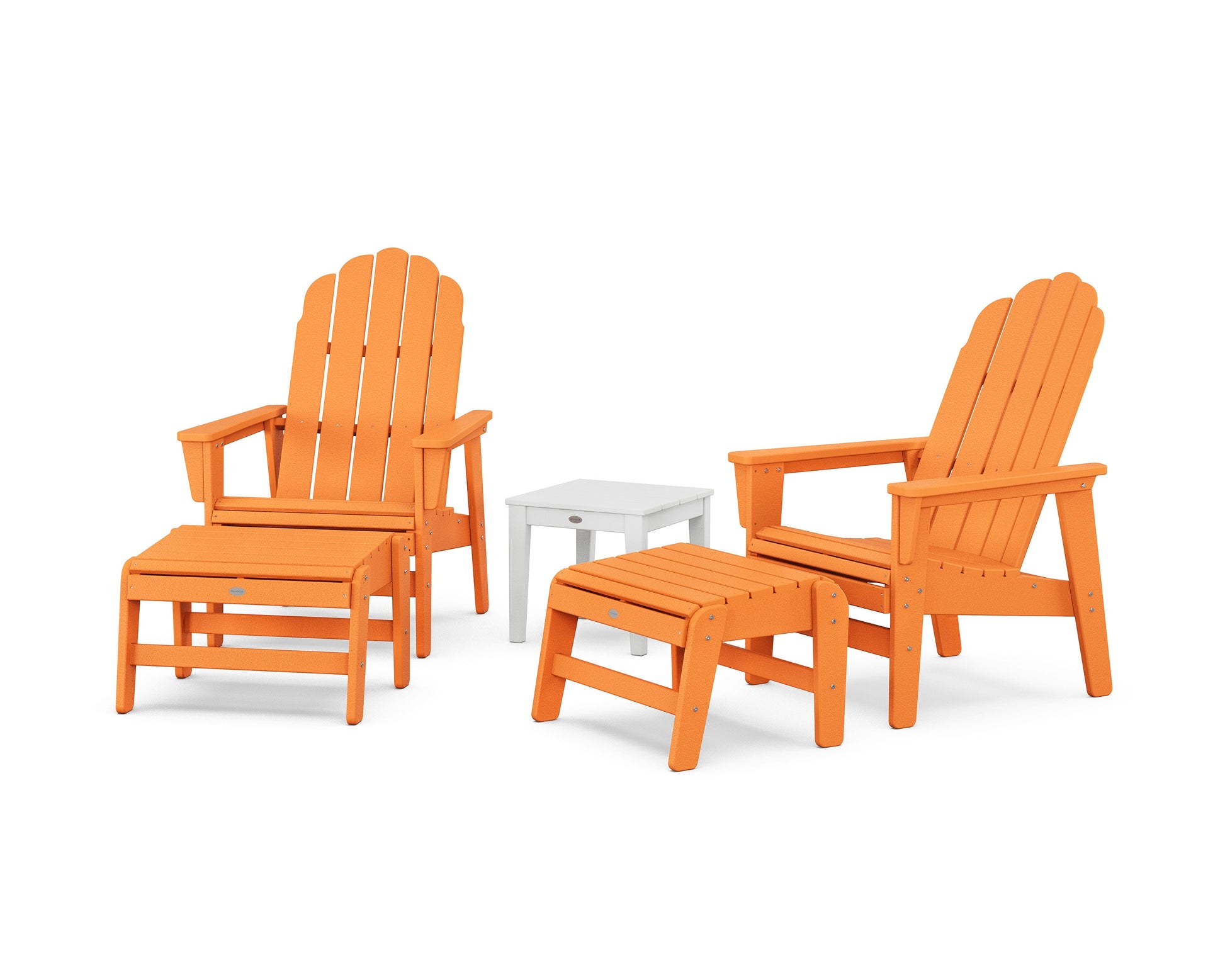 POLYWOOD 5-Piece Vineyard Grand Upright Adirondack Set with Ottomans and Side Table — Tangerine / White