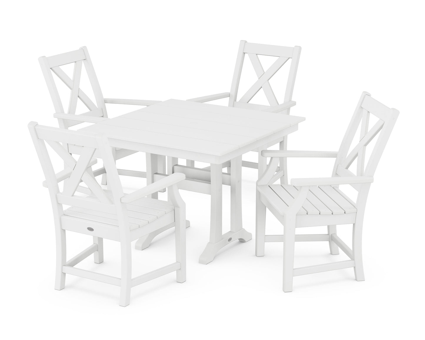 POLYWOOD Braxton 5-Piece Farmhouse Dining Set With Trestle Legs — White