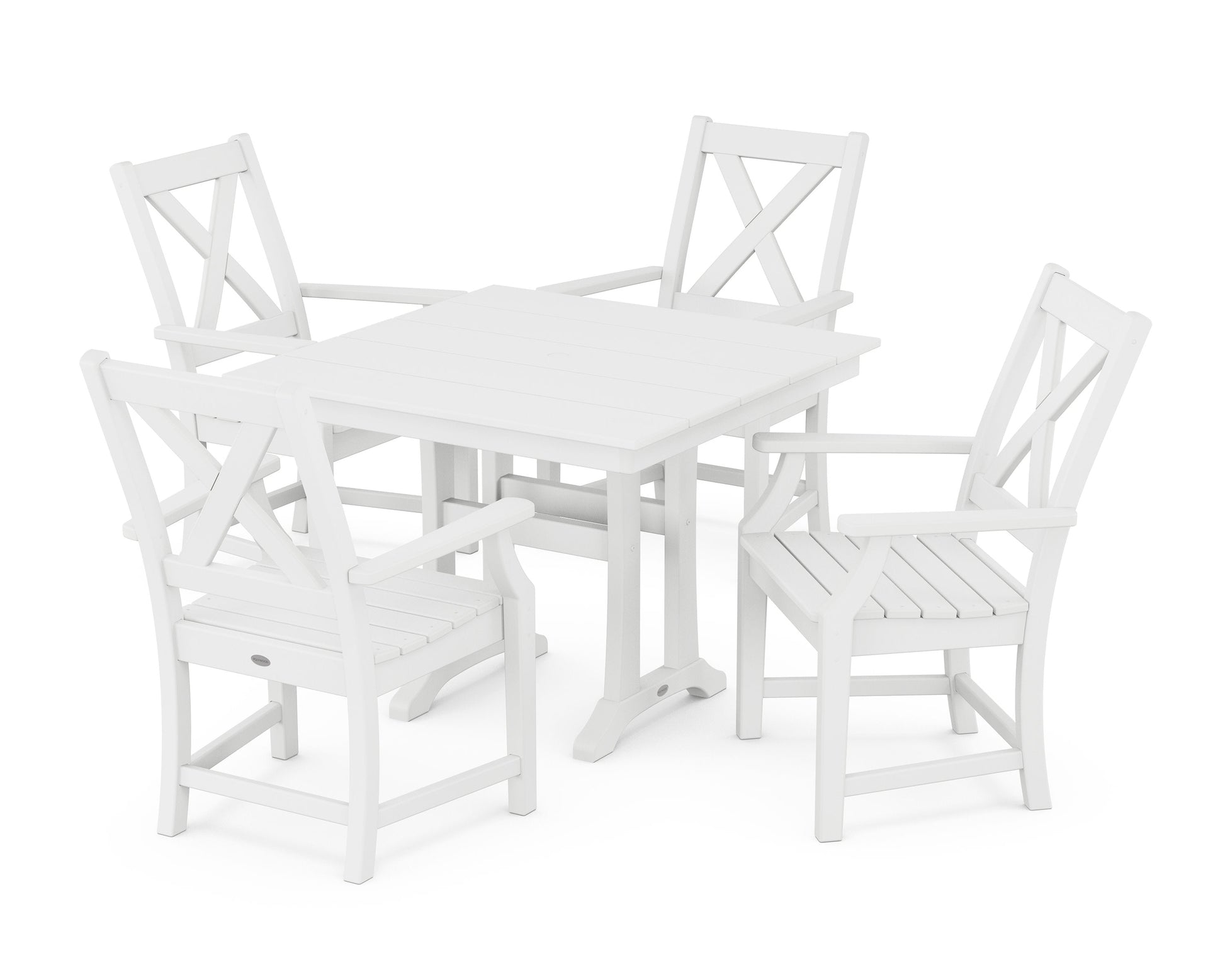 POLYWOOD Braxton 5-Piece Farmhouse Dining Set With Trestle Legs — White