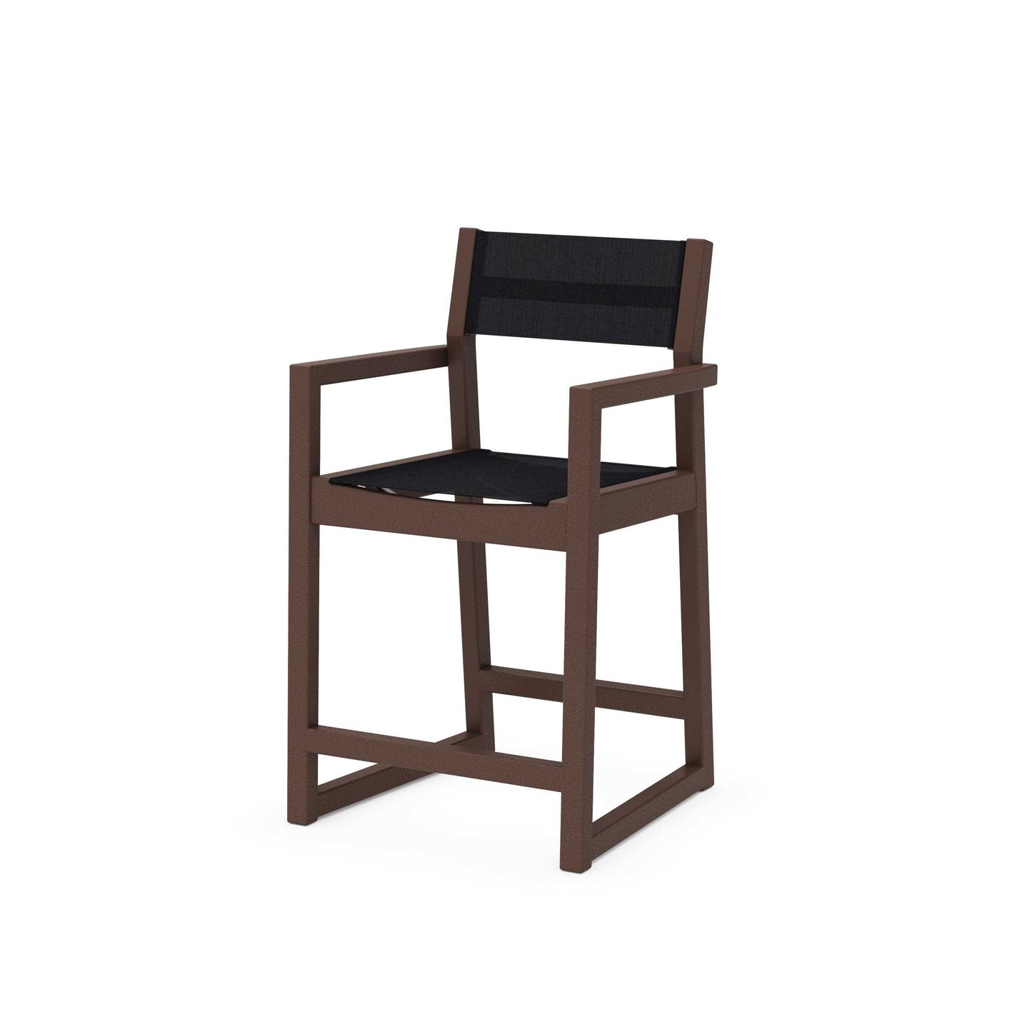 POLYWOOD EDGE Sling Counter Arm Chair — Mahogany / Black Sling