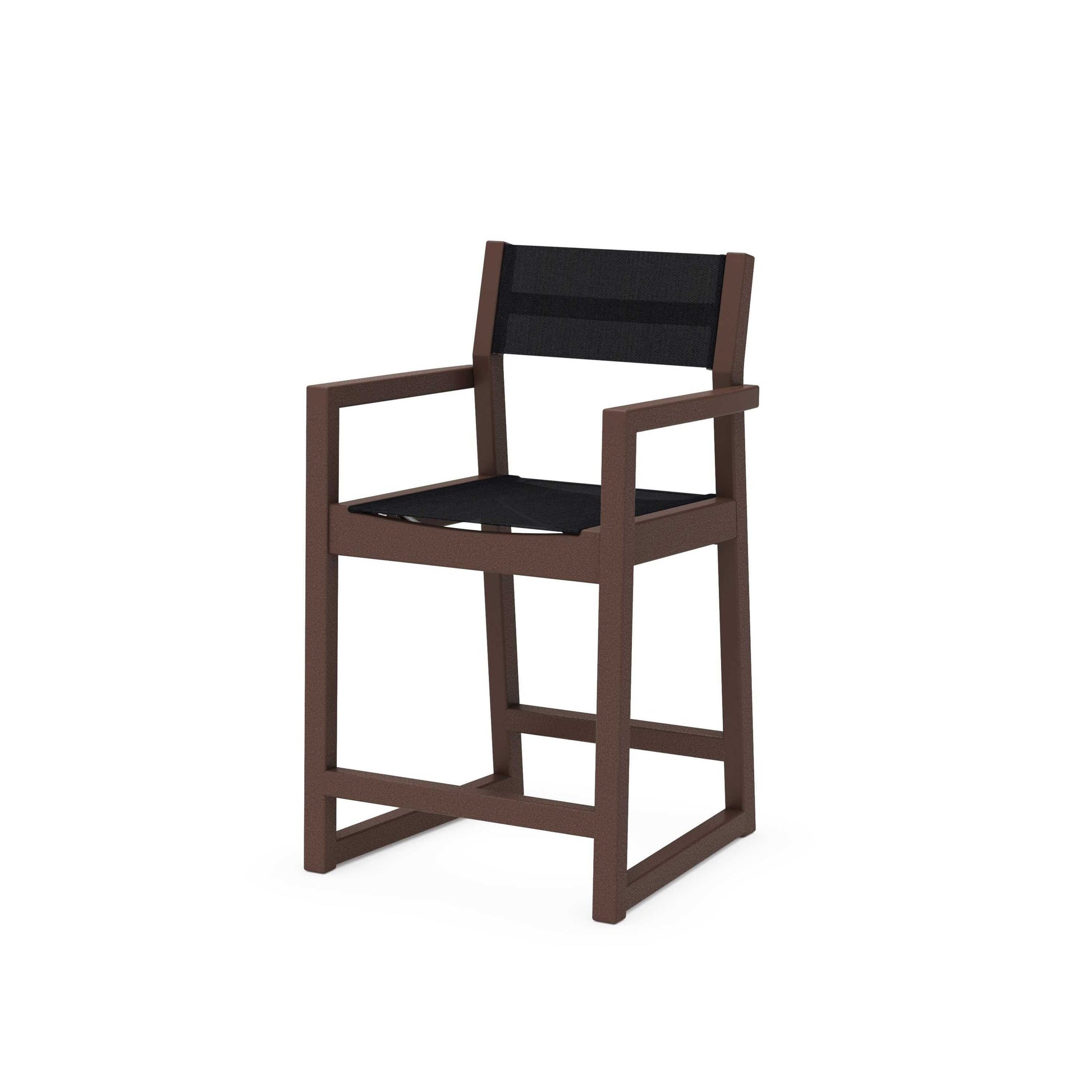 POLYWOOD EDGE Sling Counter Arm Chair — Mahogany / Black Sling