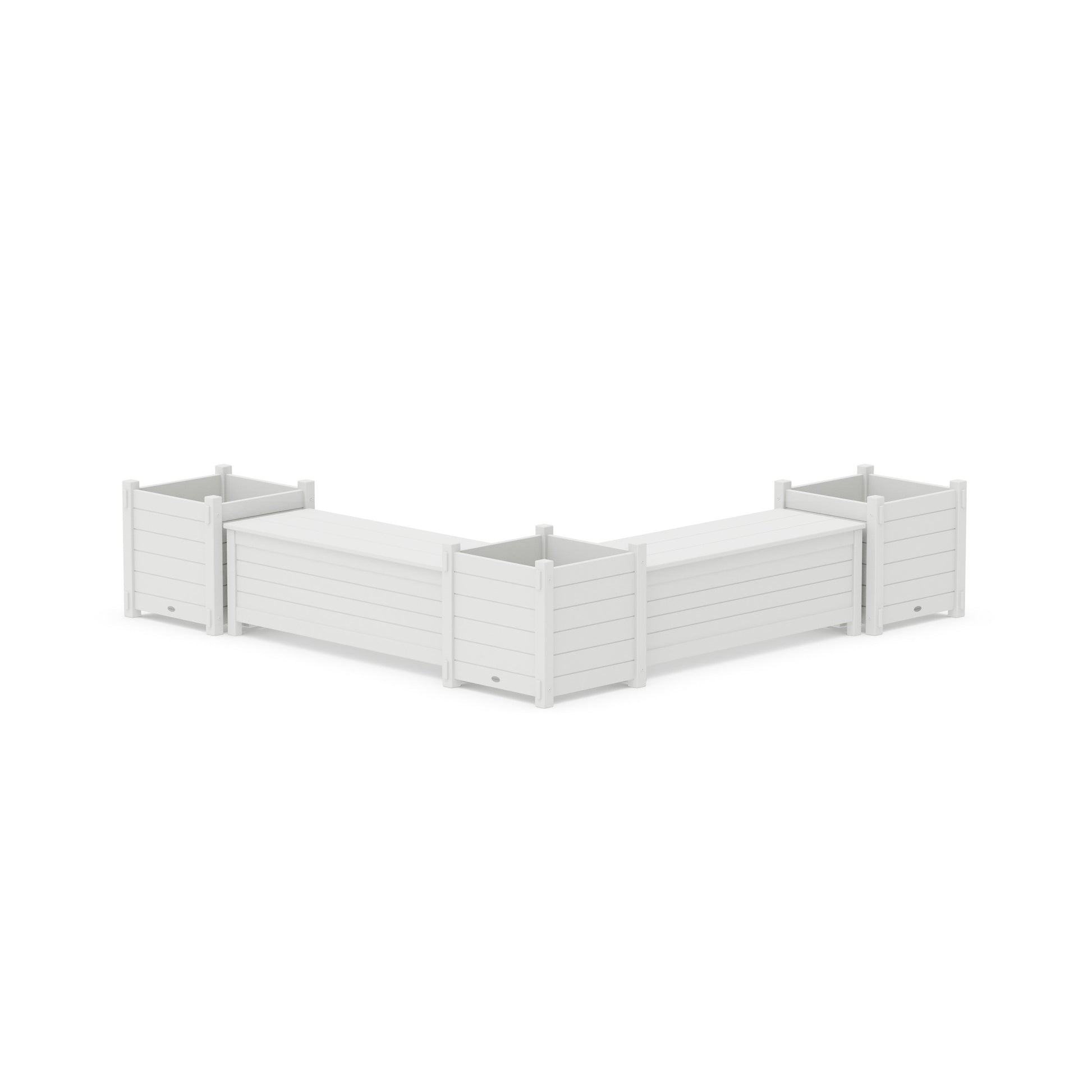 POLYWOOD 48" Nautical L- Shaped Planter Storage Bench Corner Set- Large — White