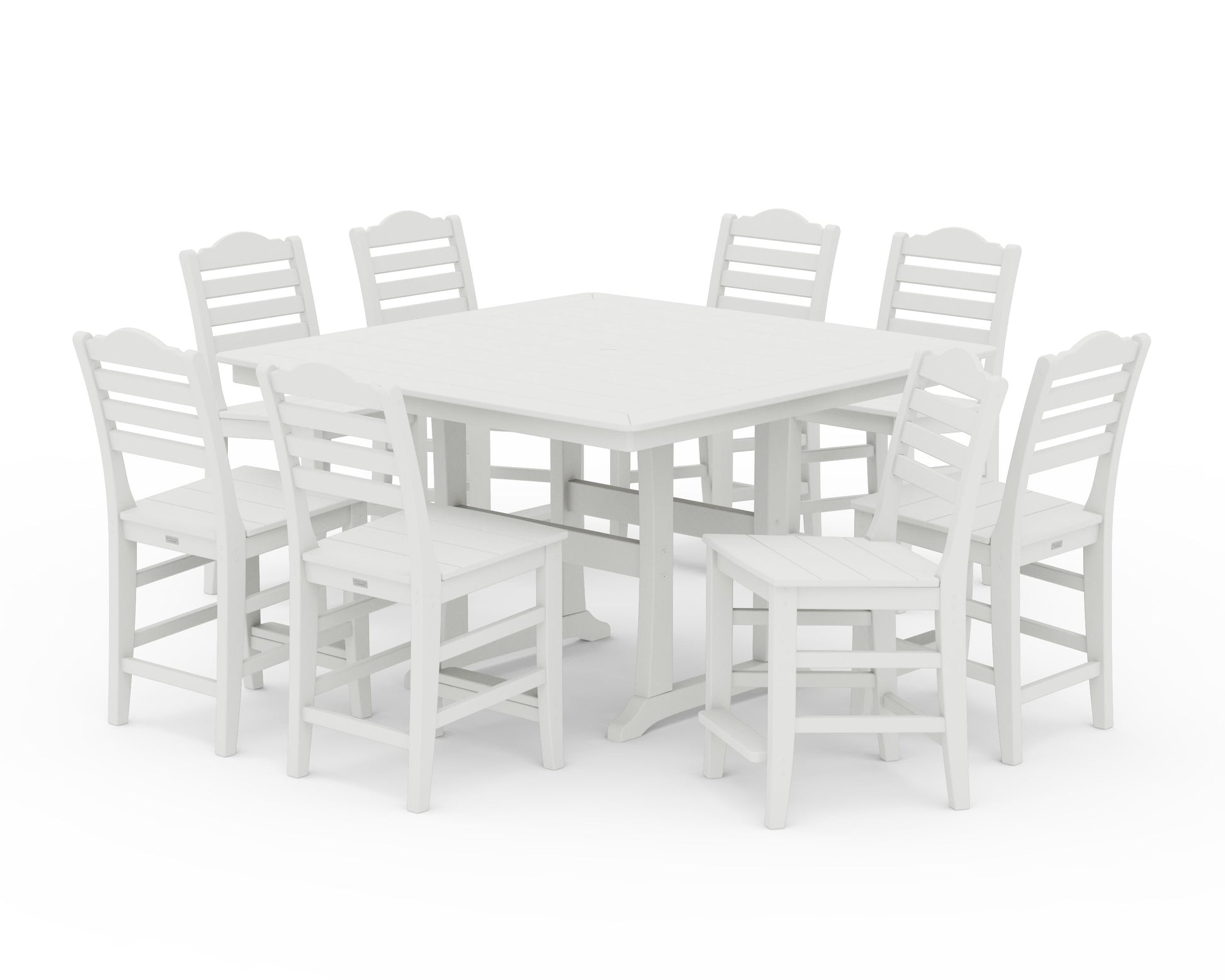 POLYWOOD Savannah Side Chair 9-Piece Square Counter Set with Trestle Legs — Vintage White
