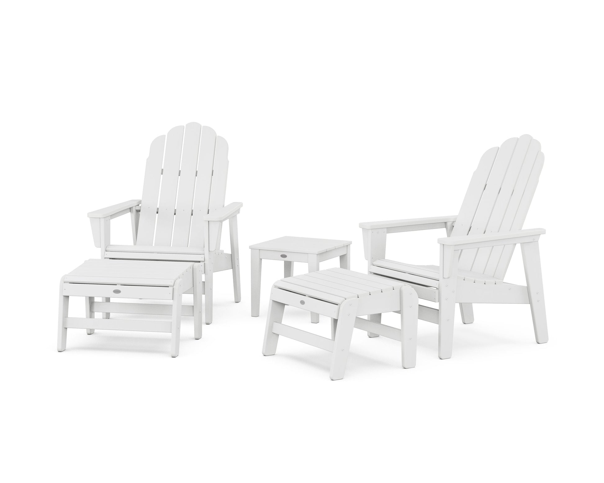 POLYWOOD 5-Piece Vineyard Grand Upright Adirondack Set with Ottomans and Side Table — White