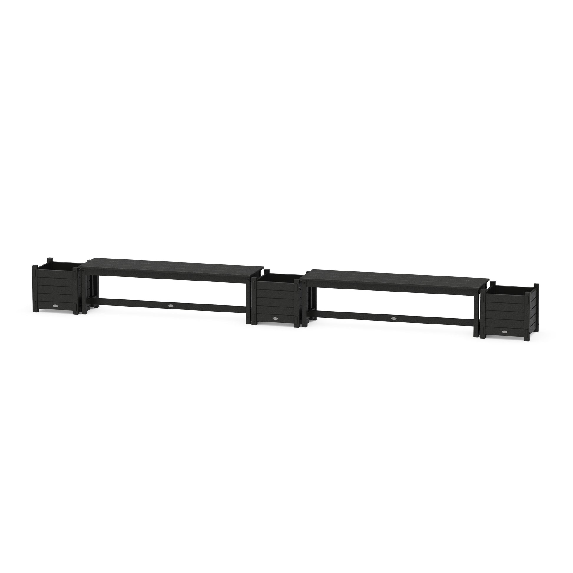 POLYWOOD 60" Nautical Straight Double Planter Bench Set — Black