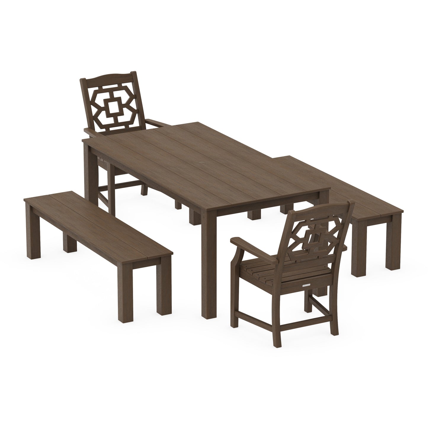 POLYWOOD Chinoiserie 5-Piece Parsons Dining Set with Benches — Kona