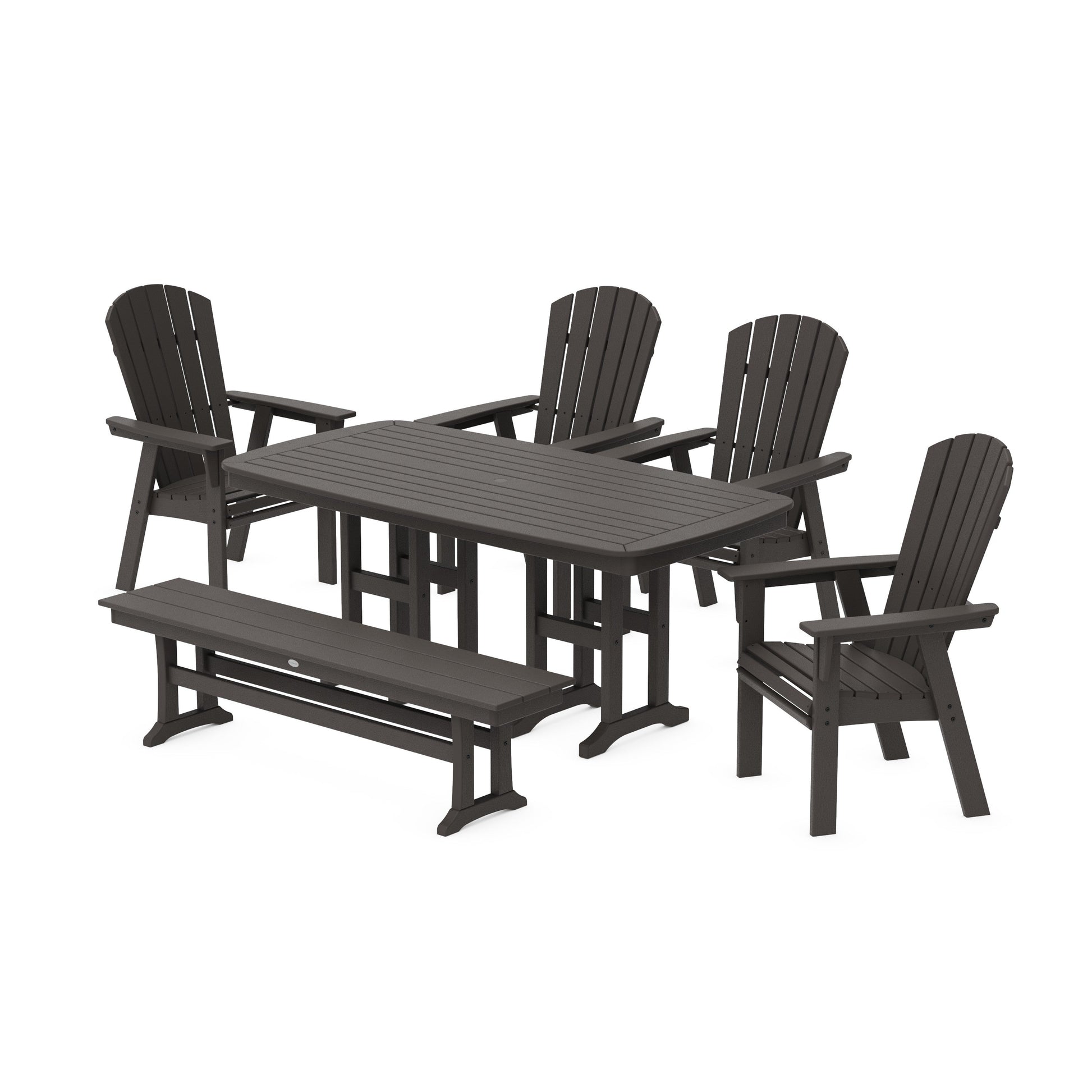 POLYWOOD Nautical Curveback Adirondack 6-Piece Dining Set with Bench — Vintage Coffee