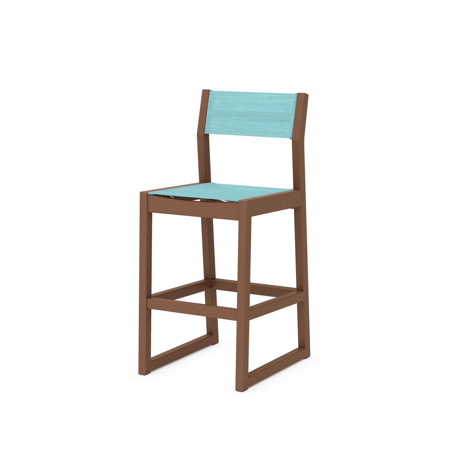 POLYWOOD EDGE Sling Bar Side Chair — Teak / Dupioni Aquamarine Sling