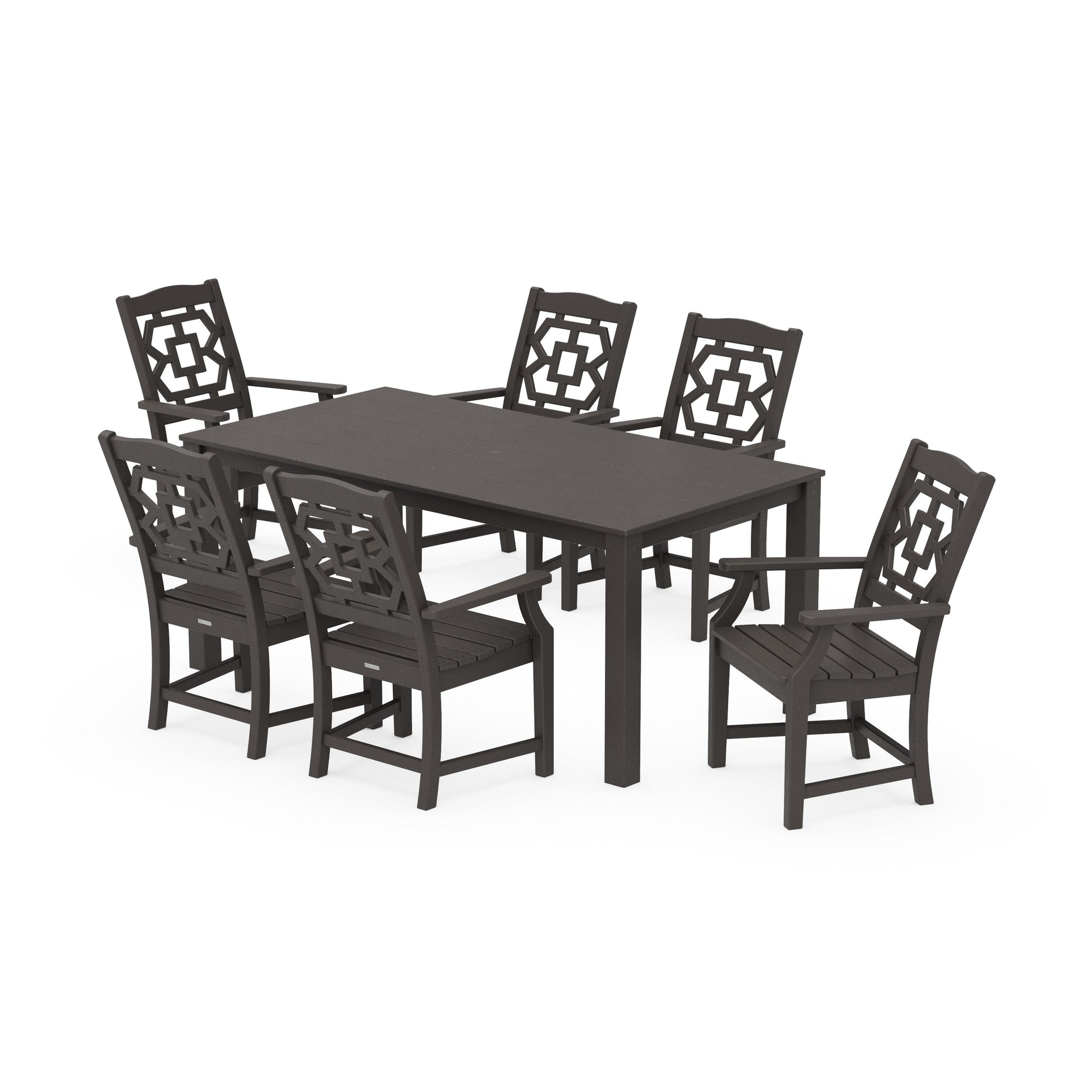 POLYWOOD Chinoiserie Arm Chair 7-Piece Parsons Dining Set — Vintage Coffee