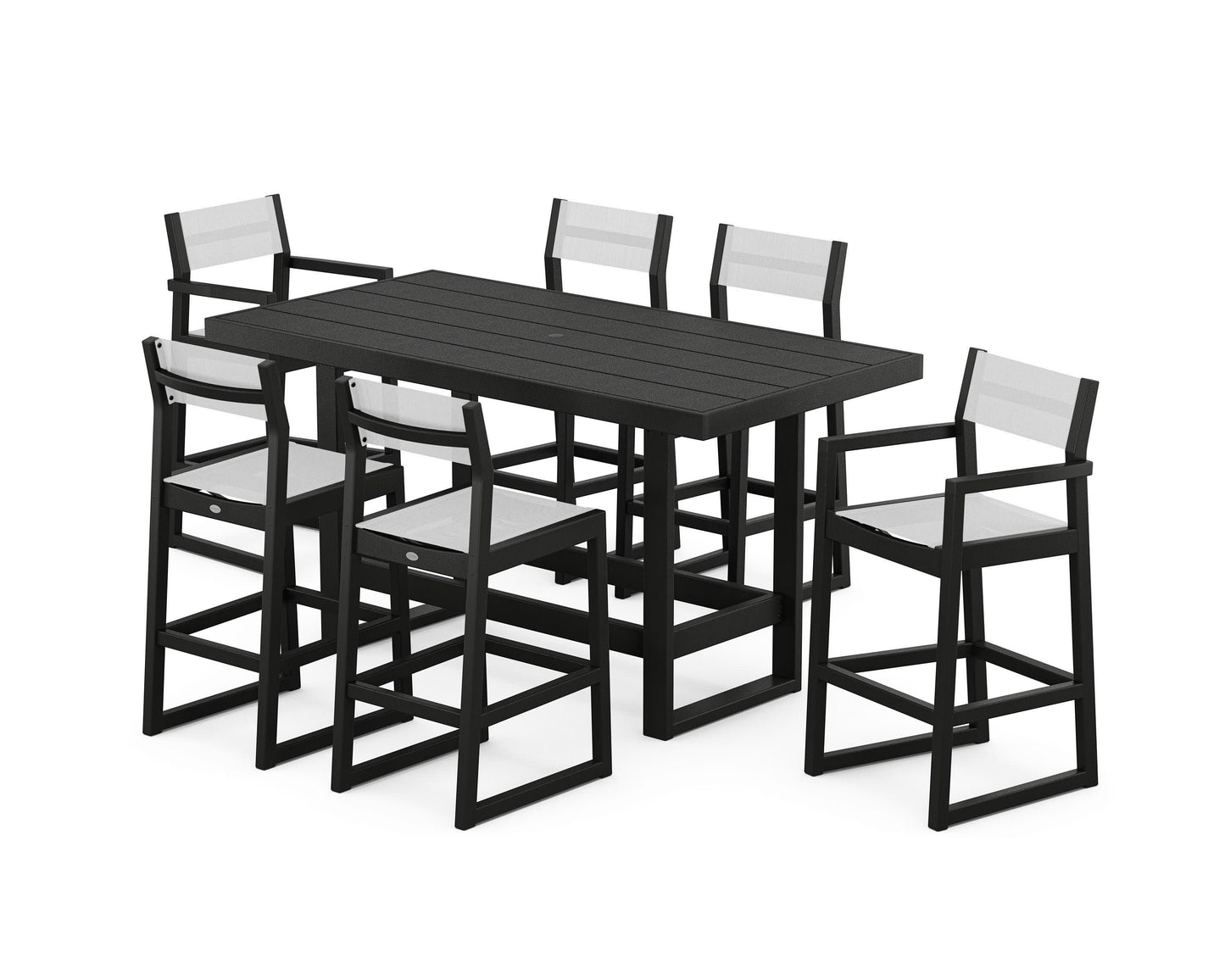 POLYWOOD EDGE Sling 7-Piece Bar Table Set — Black / White Sling