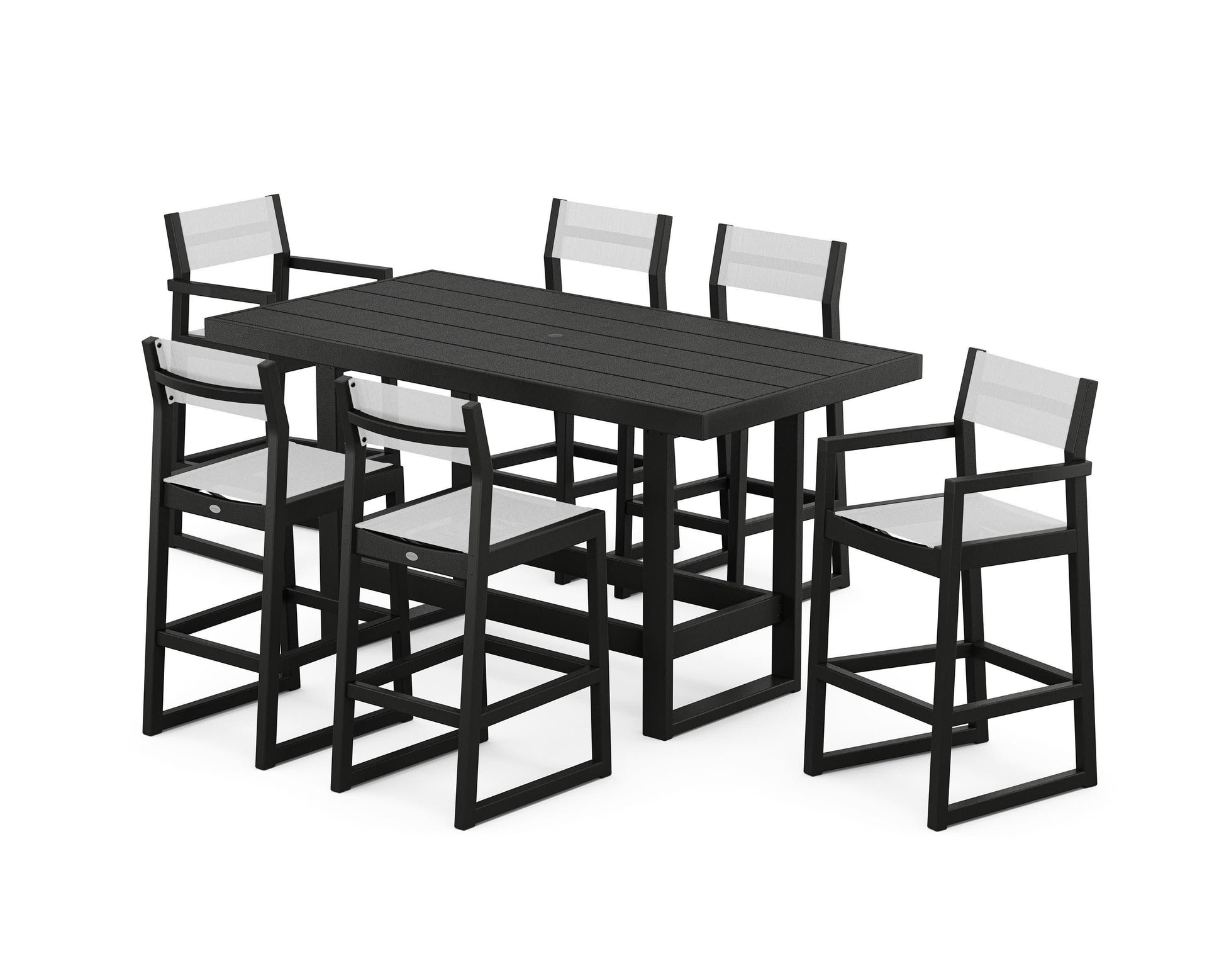POLYWOOD EDGE Sling 7-Piece Bar Table Set — Black / White Sling
