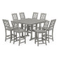 POLYWOOD Chinoiserie 9-Piece Square Farmhouse Side Chair Bar Set with Trestle Legs — Slate Grey