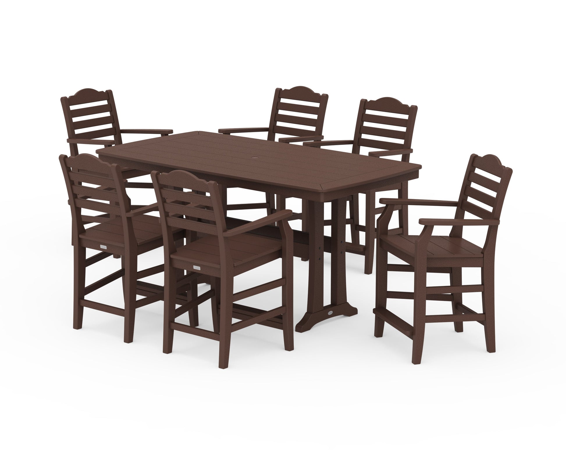 POLYWOOD Savannah Arm Chair 7-Piece Counter Set with Trestle Legs — Mahogany