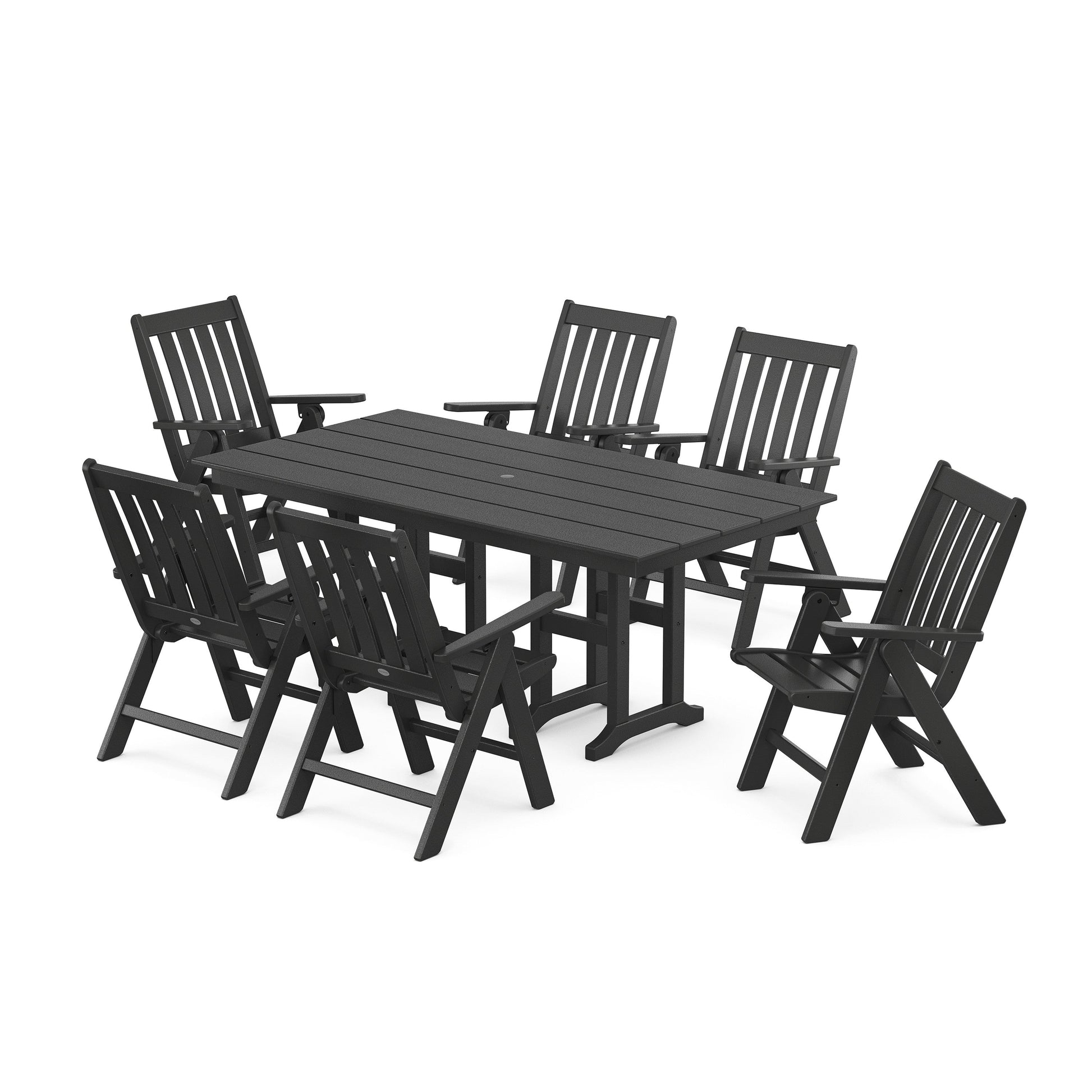POLYWOOD Vineyard Folding Chair 7-Piece Farmhouse Dining Set — Black