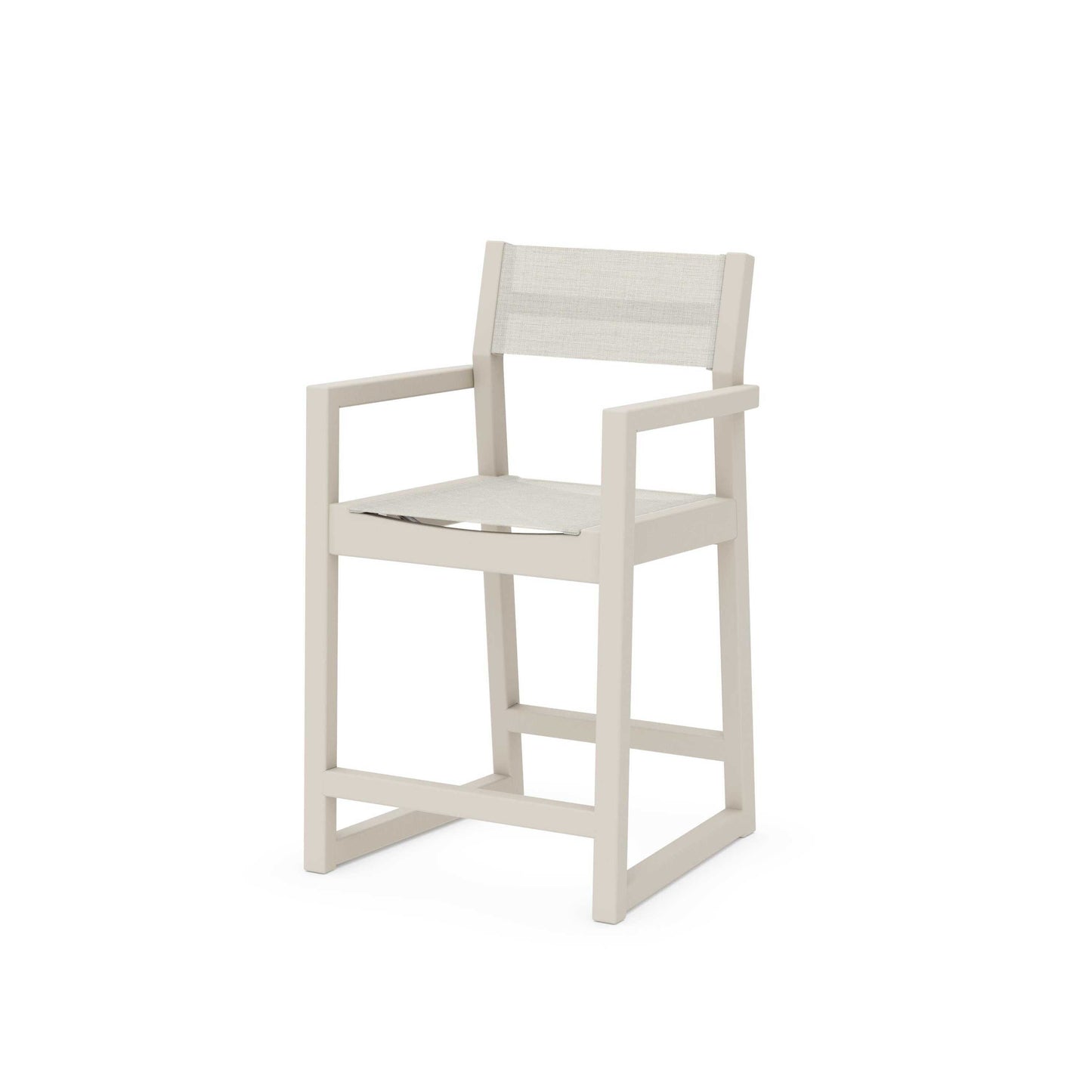 POLYWOOD EDGE Sling Counter Arm Chair — Sand / Parchment Sling