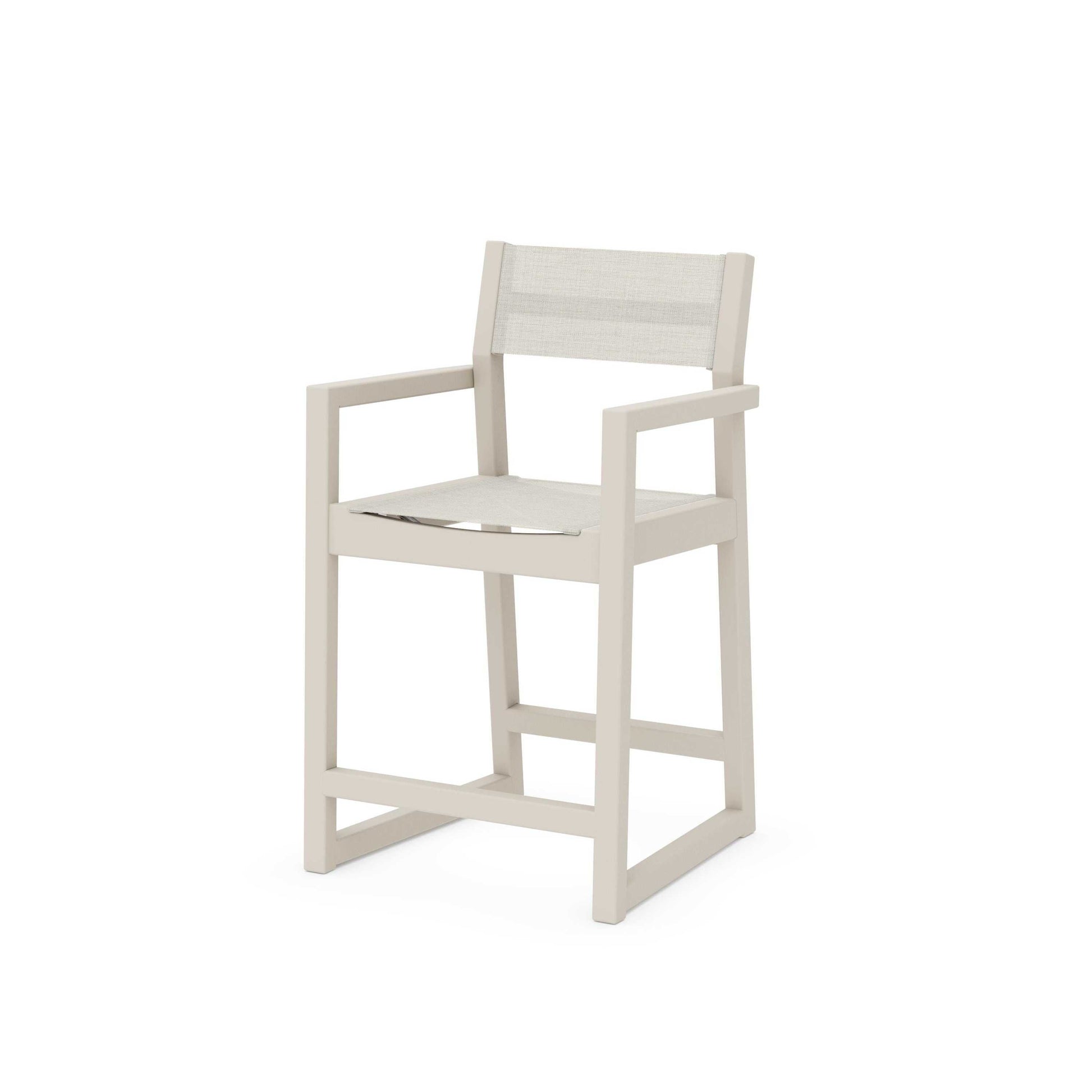 POLYWOOD EDGE Sling Counter Arm Chair — Sand / Parchment Sling