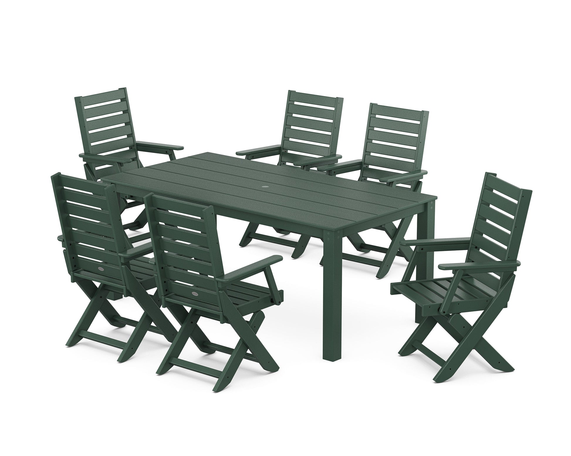 POLYWOOD Captain Folding Chair 7-Piece Parsons Dining Set — Green