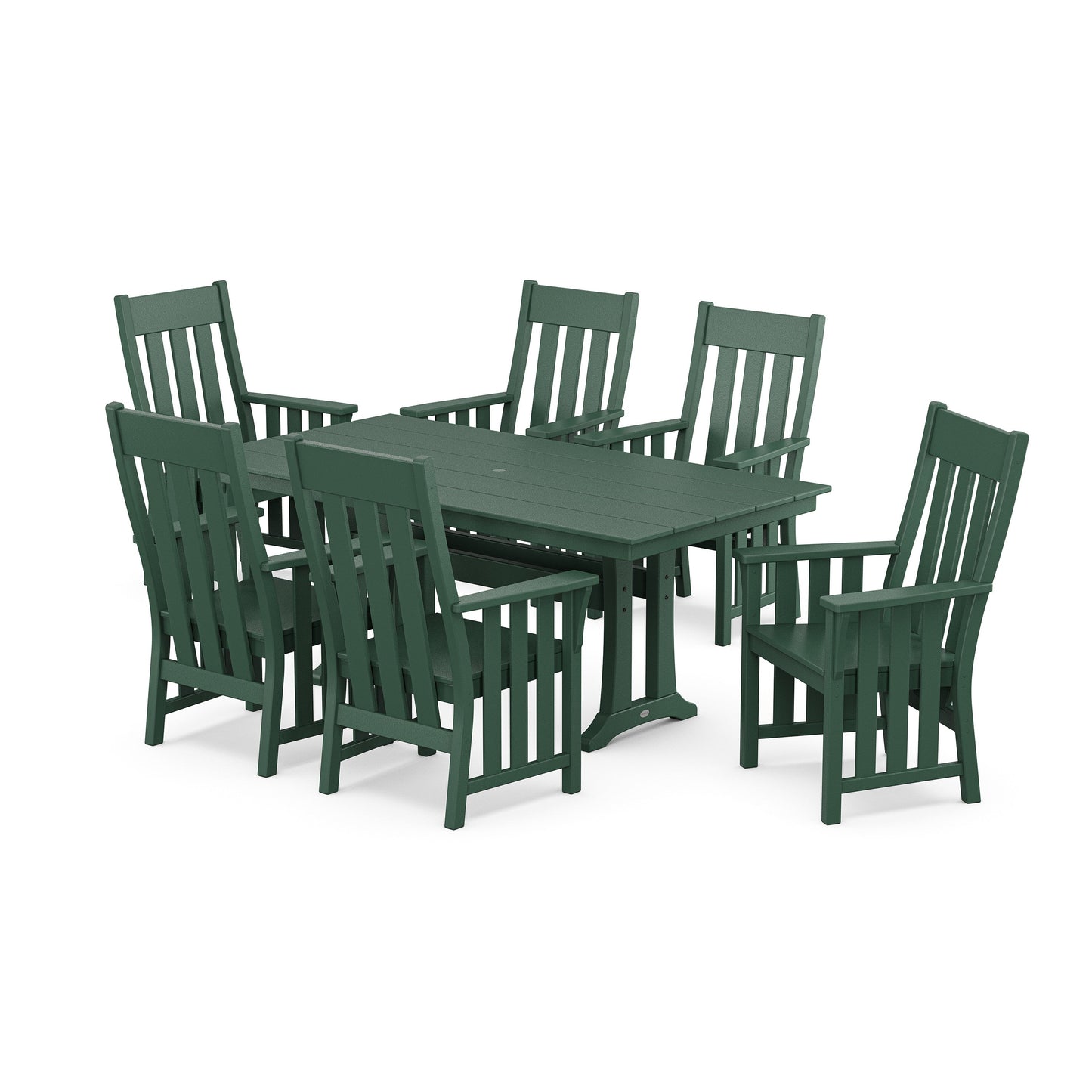 POLYWOOD Acadia Arm Chair 7-Piece Farmhouse Dining Set with Trestle Legs — Green